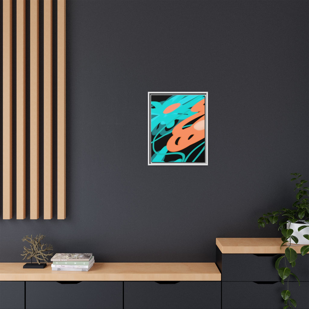 Abstract Teal & Coral Splash Framed Canvas