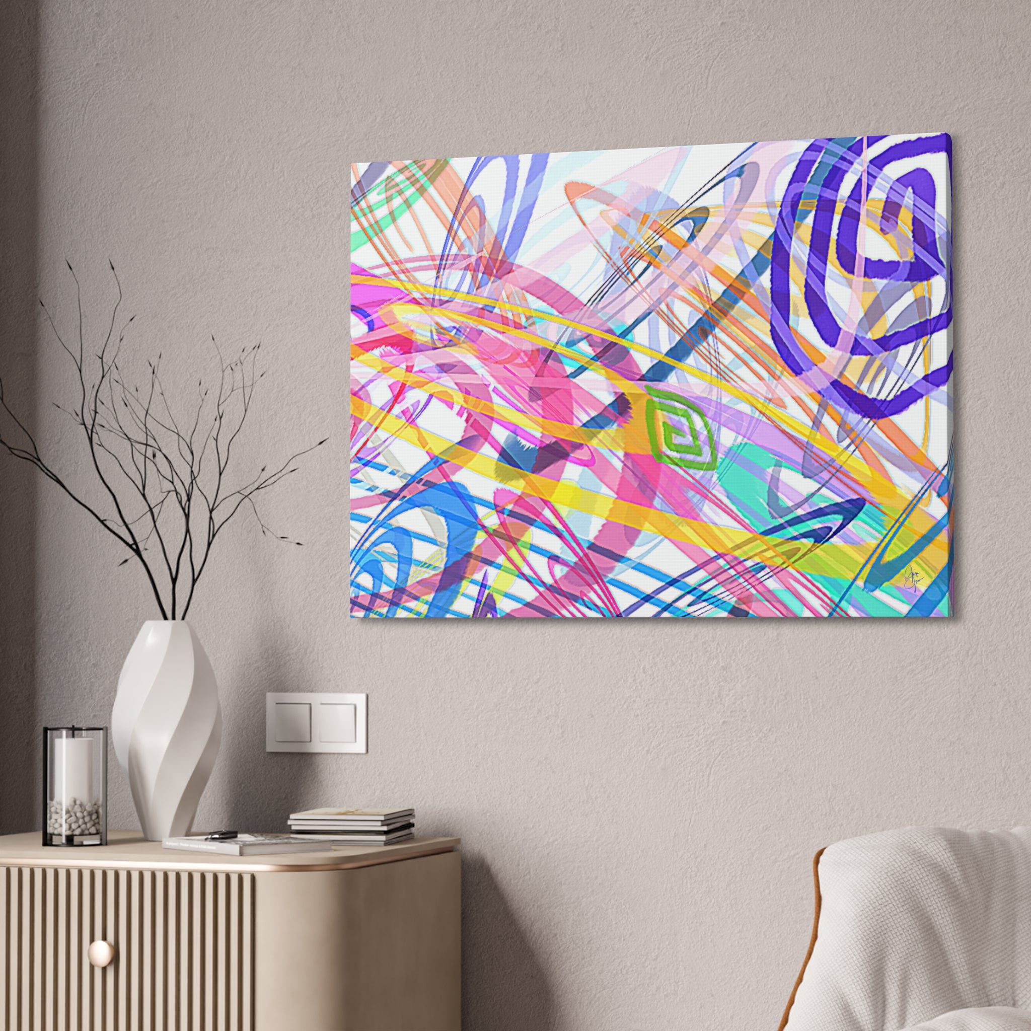 Abstract Rainbow Scribble Canvas – Colorful Modern Wall Art (1.5" Stretched)