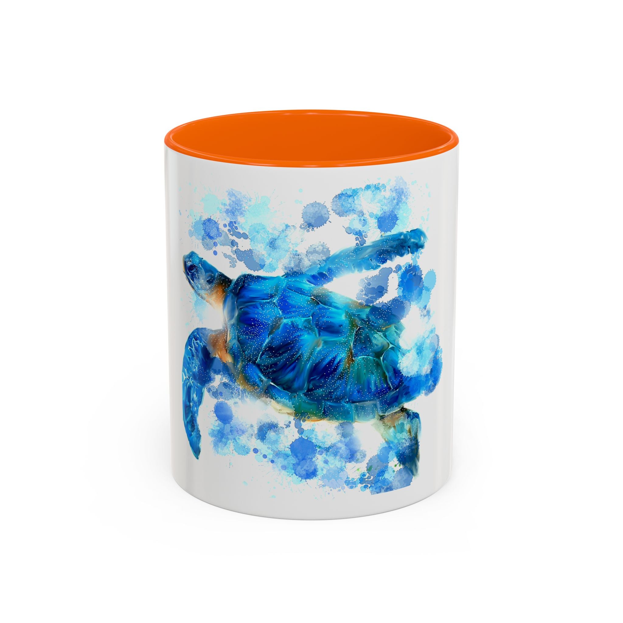 Blue Sea Turtle Accent Coffee Mug — Watercolor Ocean Turtle 11/15oz
