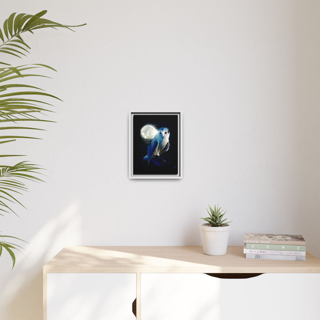 Moonlight Owl Matte Framed Canvas — Mystical Blue Owl Wall Art