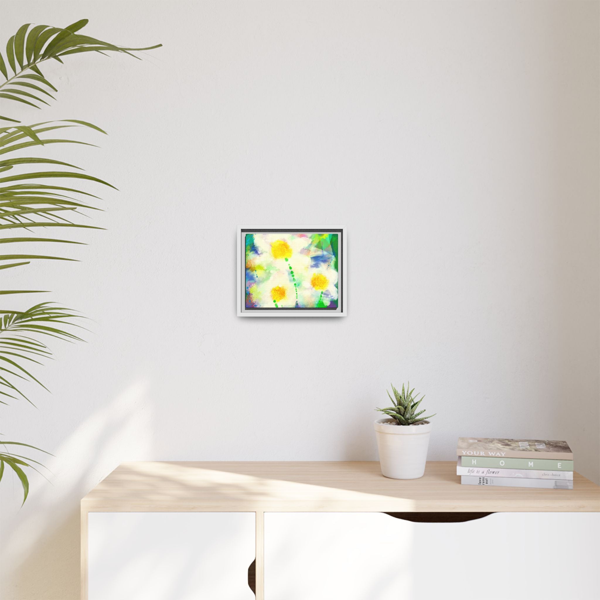 Framed Matte Canvas - Watercolor Yellow Floral Abstract Wall Art