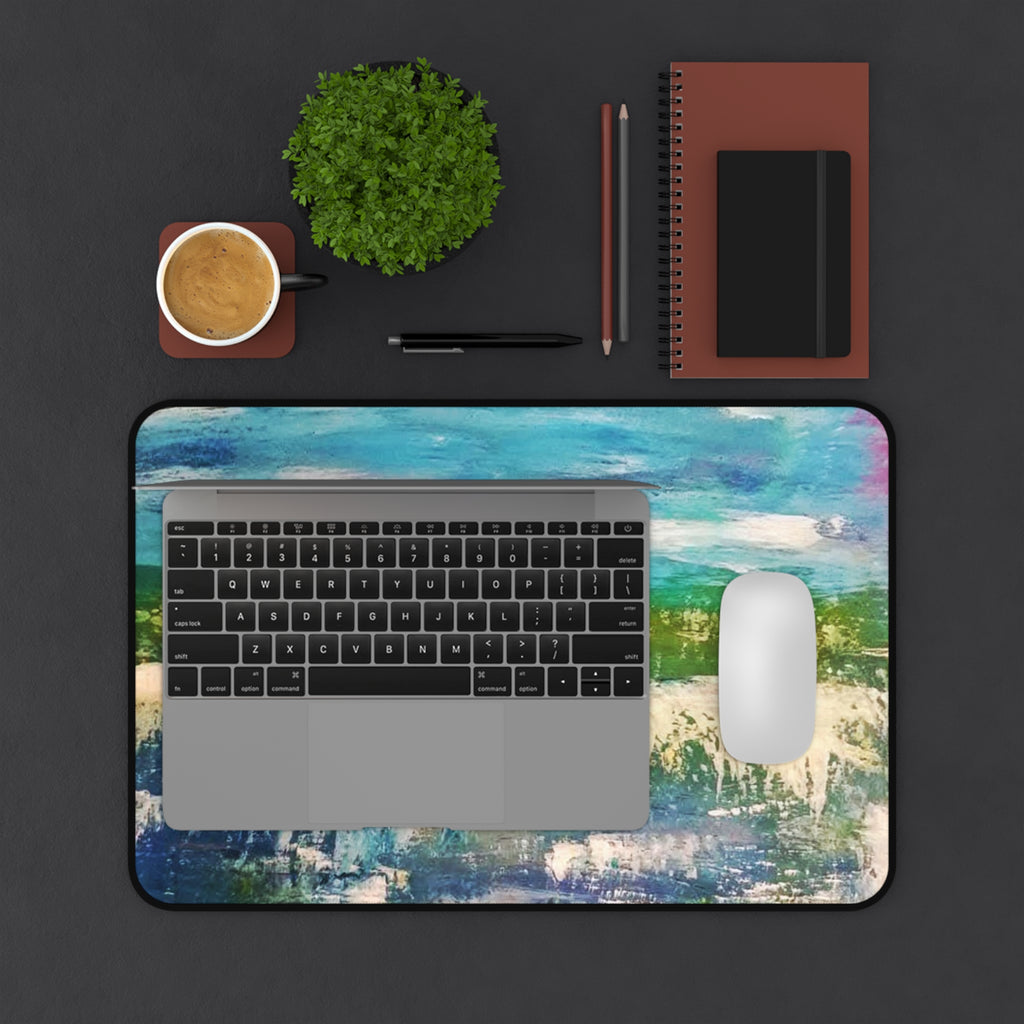 Abstract Ocean Breeze Desk Mat — Blue Green Coastal Art Mouse Pad