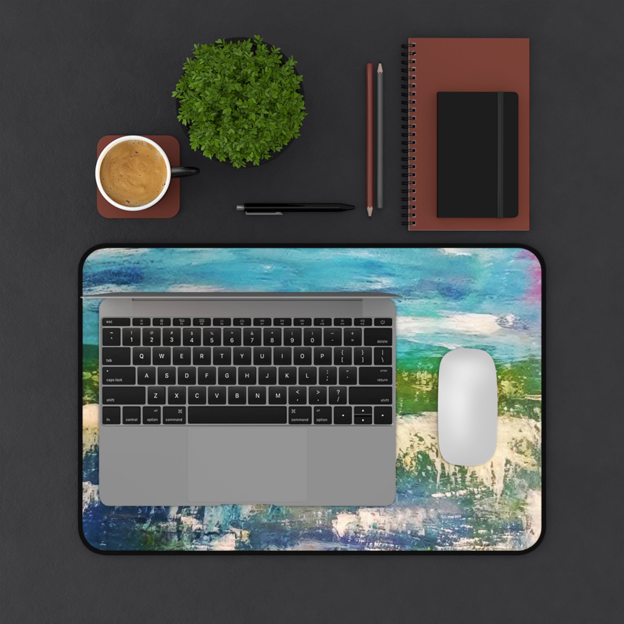 Abstract Ocean Breeze Desk Mat — Blue Green Coastal Art Mouse Pad