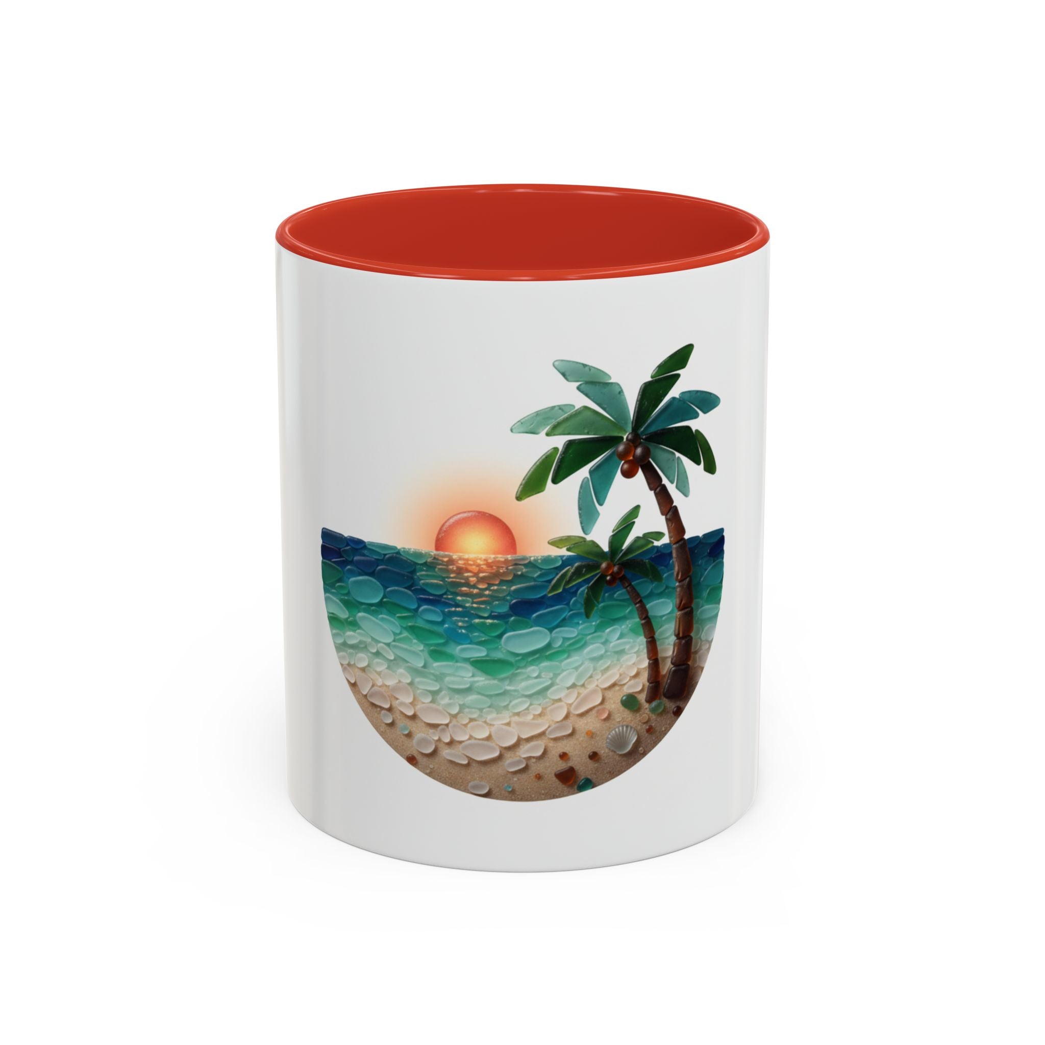 Sunset Beach Coffee Mug — Tropical Palm Ocean Sunrise Accent Mug (11/15oz)