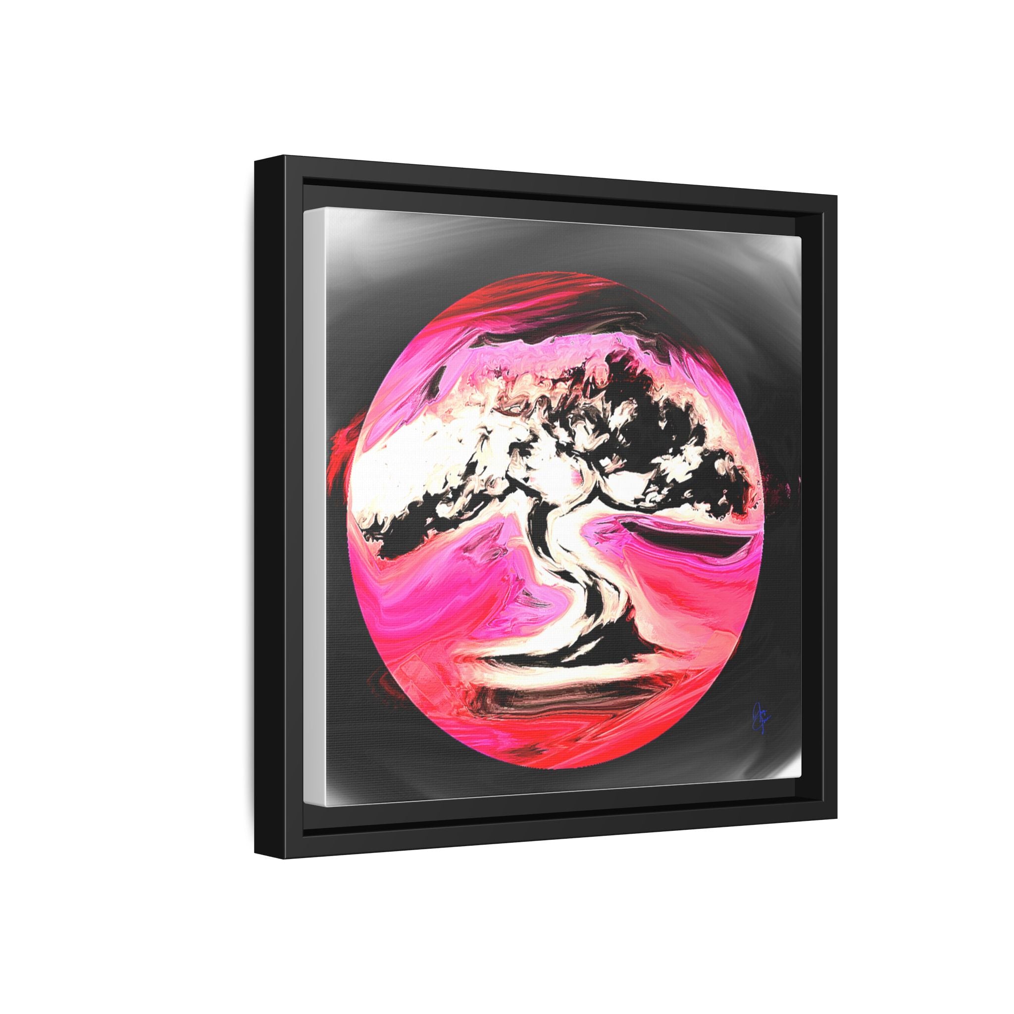 Framed Matte Canvas Art — Pink Marble Bonsai Tree