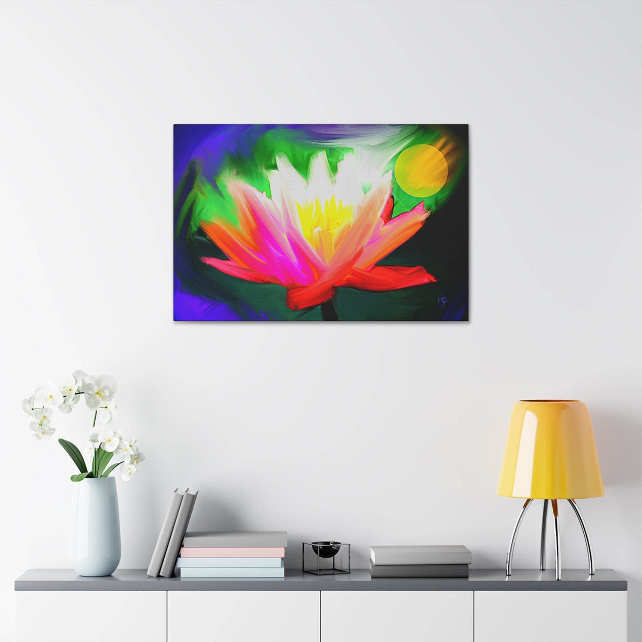 Vibrant Lotus Canvas Print — Bright Floral Stretched Wall Art