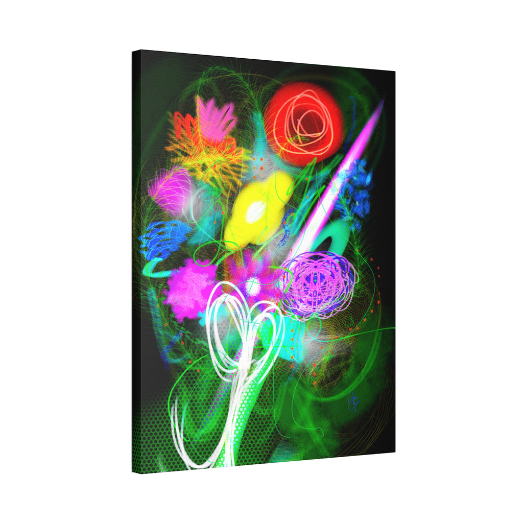 Neon Floral Abstract Canvas Print — Vibrant Glow Wall Art