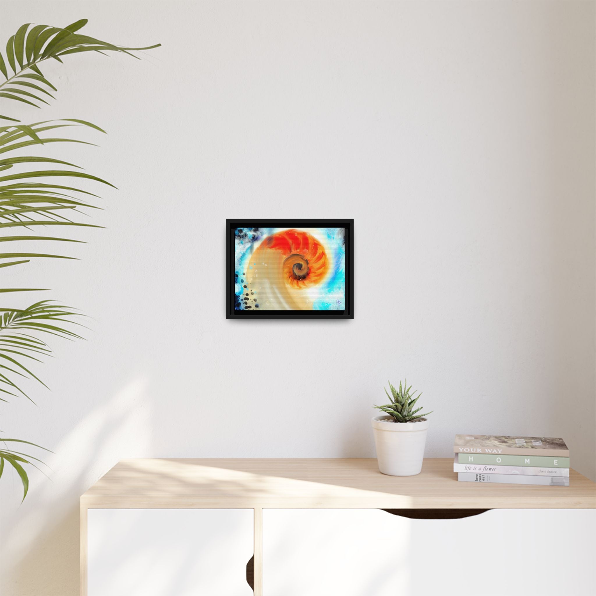 Framed Abstract Spiral Canvas Art — Vibrant Nautical Wave Print