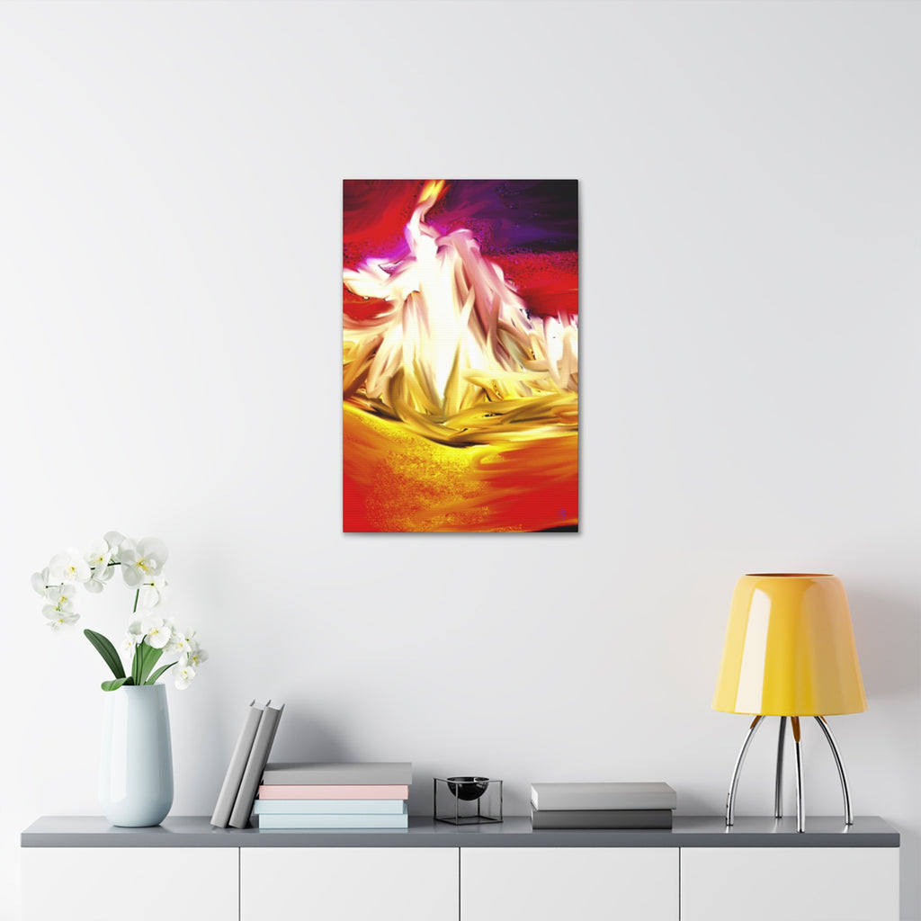 Abstract Campfire Canvas Print — Vibrant Red & Gold Stretched Wall Art