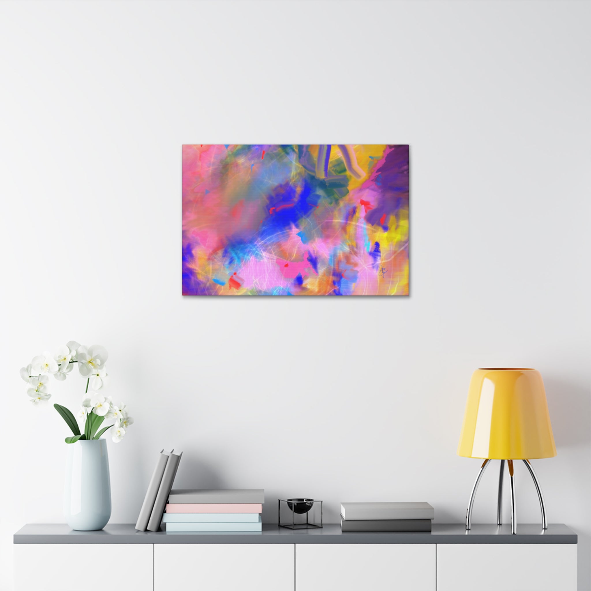 Abstract Color Burst Canvas – Vibrant Pink & Blue Stretched Wall Art