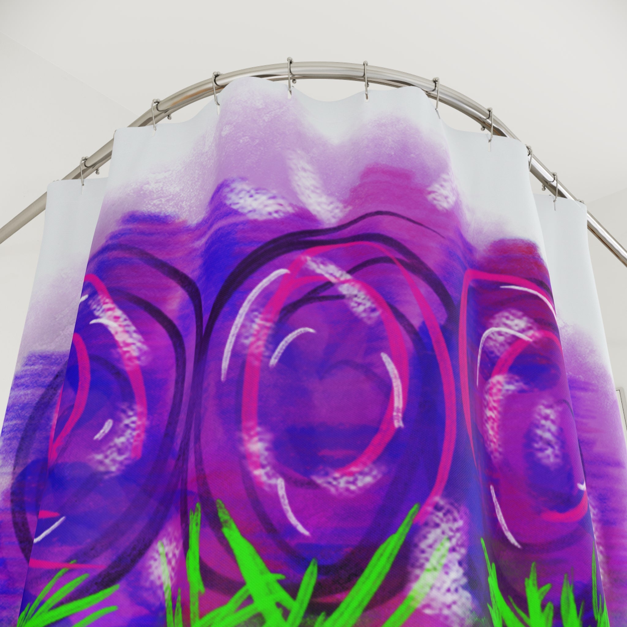 Purple Floral Shower Curtain – Abstract Watercolor Roses Bathroom Decor