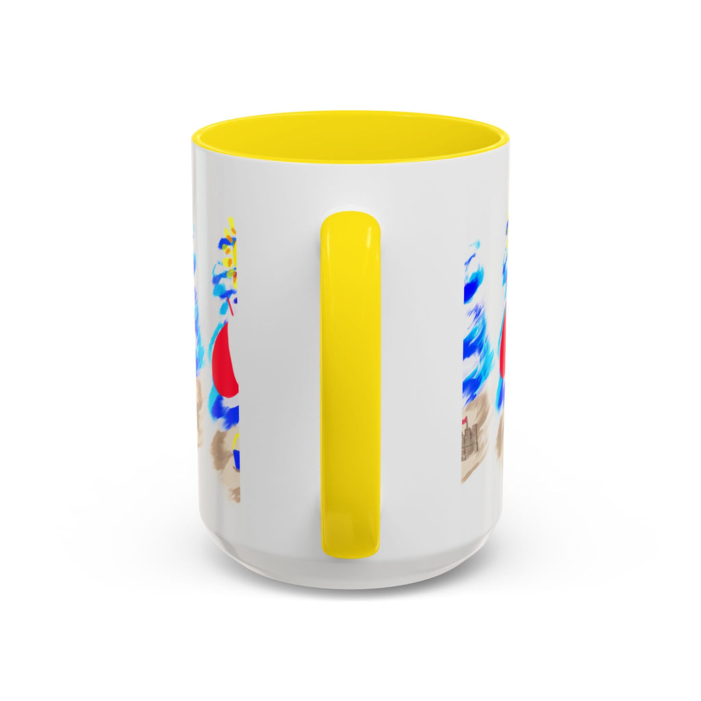 Beach Scene Coffee Mug – Summer Umbrella, Sun & Sandcastle Accent Mug