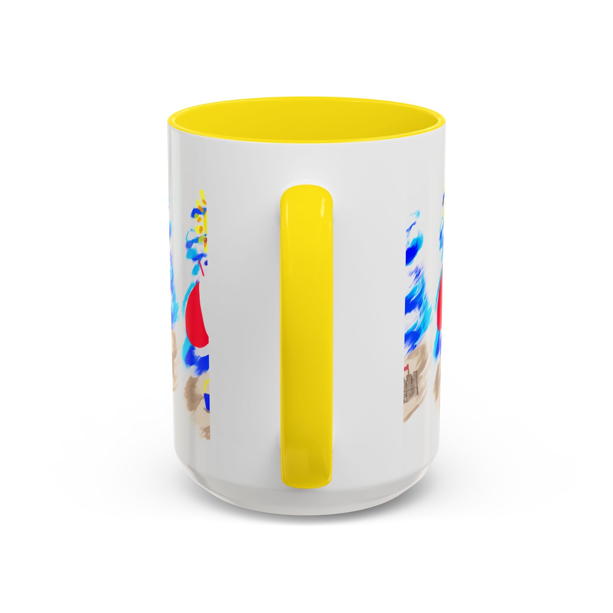 Beach Scene Coffee Mug – Summer Umbrella, Sun & Sandcastle Accent Mug