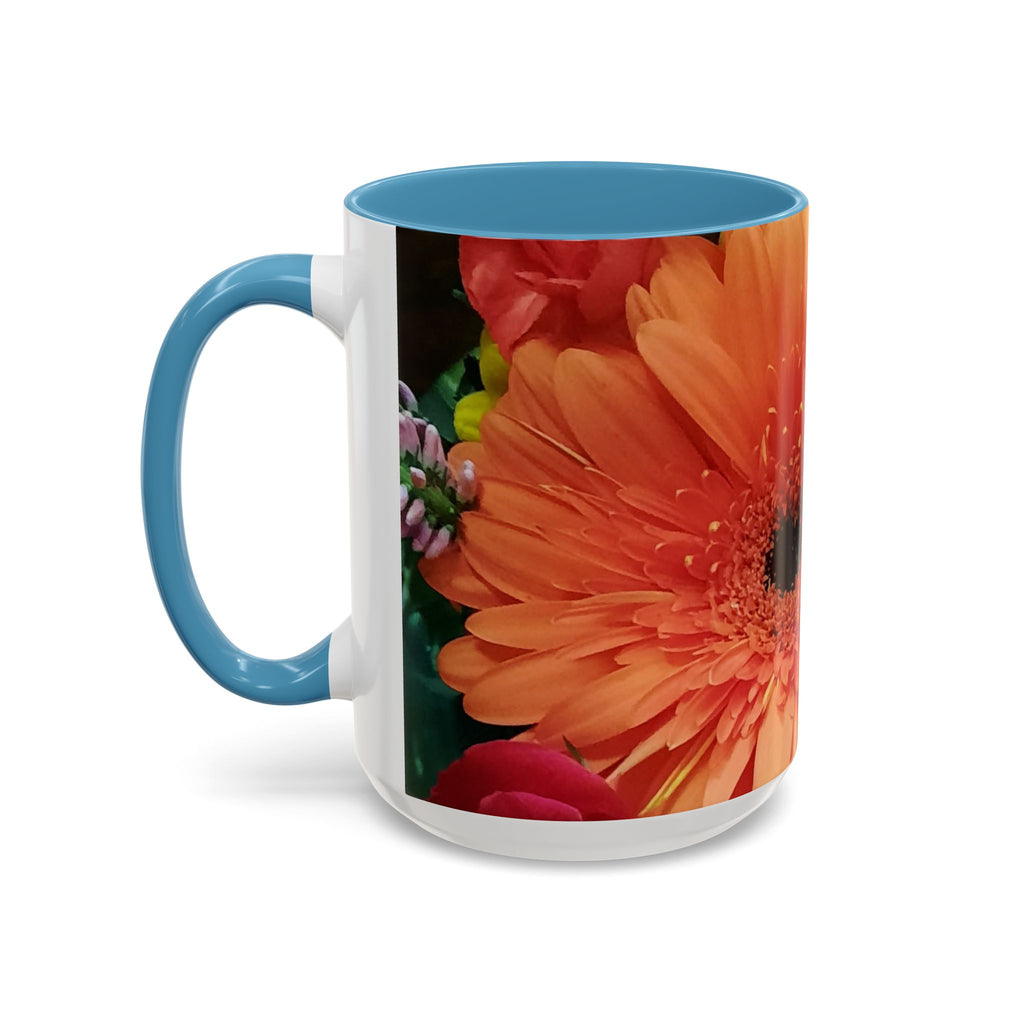 Floral Gerbera Accent Coffee Mug — Orange & Yellow Daisy Photo Wrap (11/15 oz)