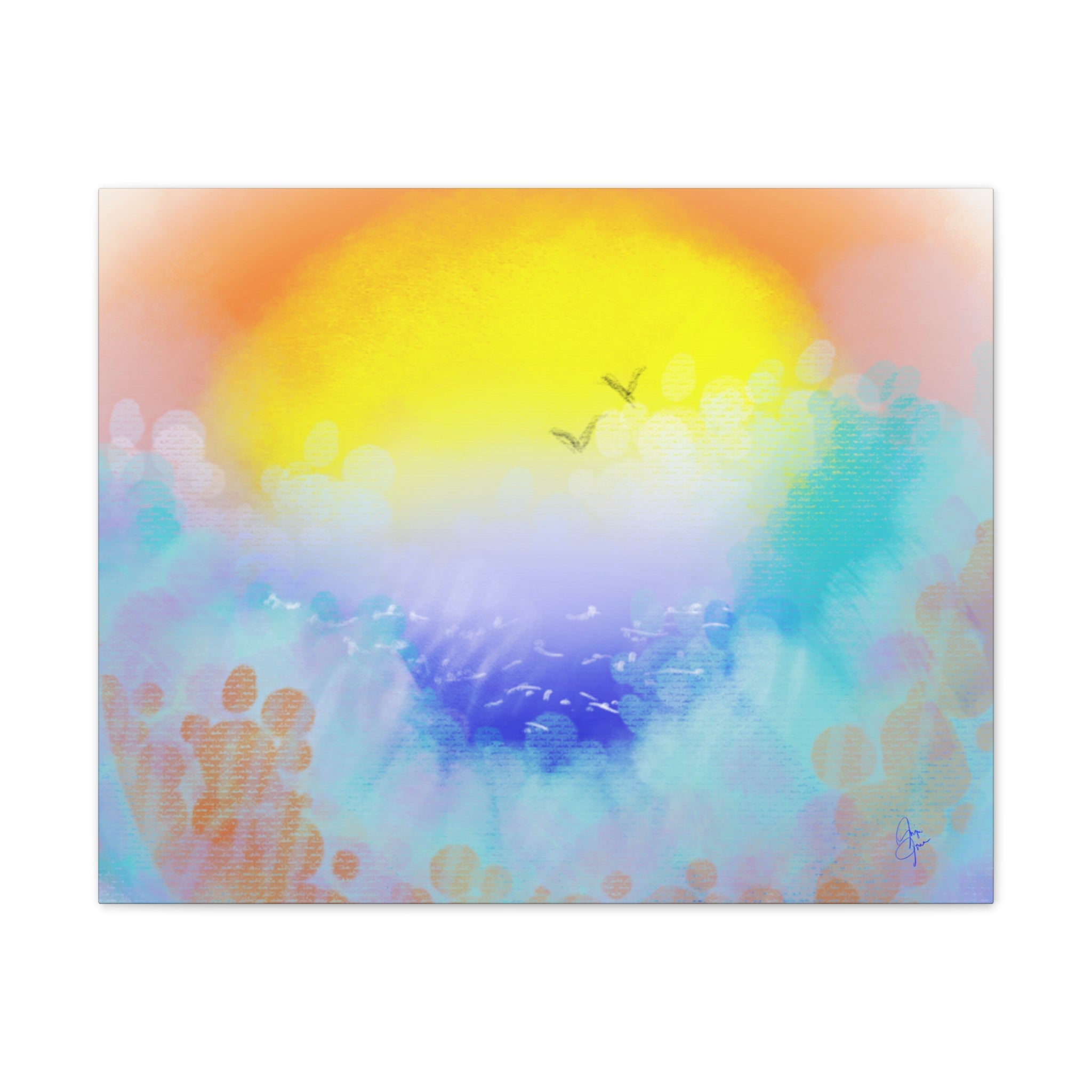 Sunrise Seascape Canvas Wall Art – Pastel Ocean Waves with Birds