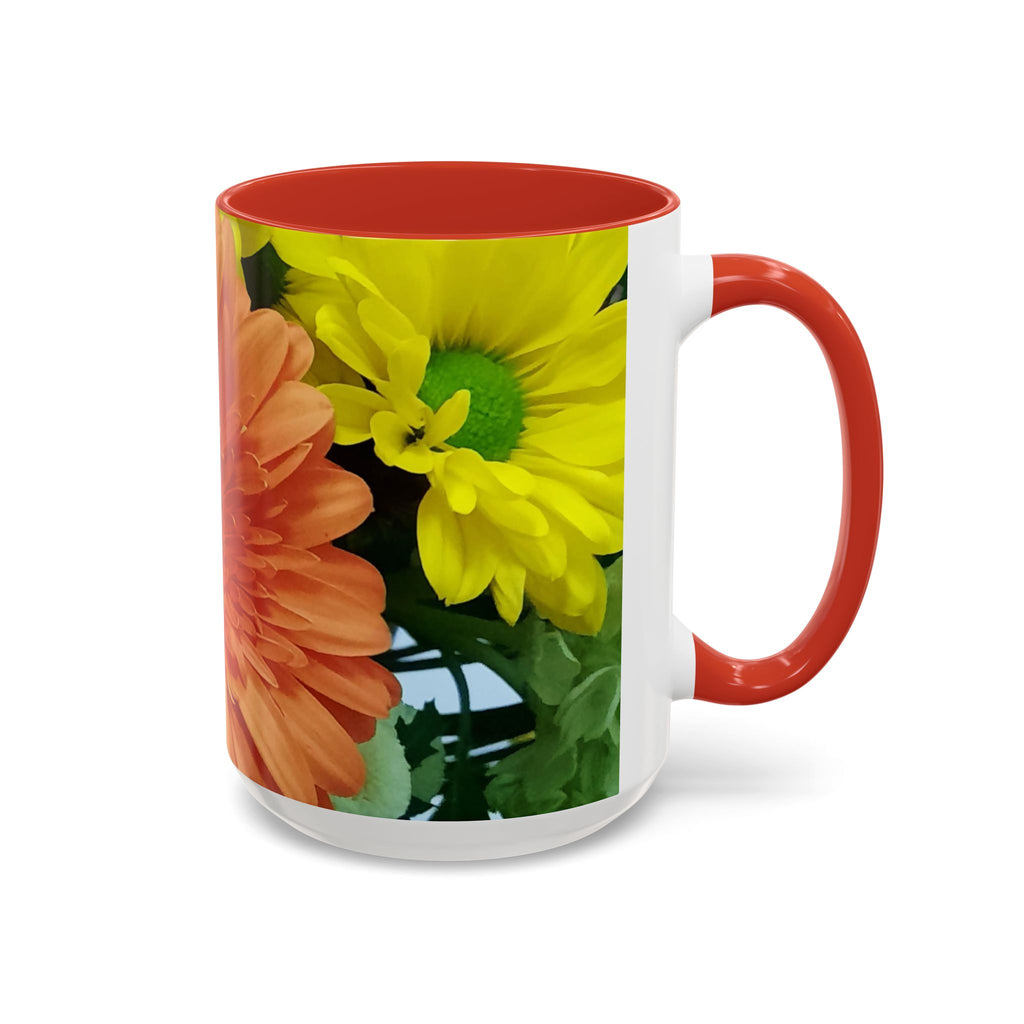 Floral Gerbera Accent Coffee Mug — Orange & Yellow Daisy Photo Wrap (11/15 oz)