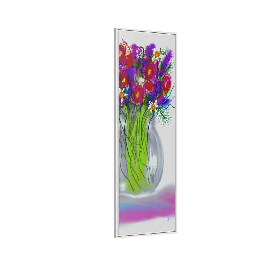 Framed Floral Bouquet Matte Canvas Wall Art — Colorful Abstract Flowers in Vase