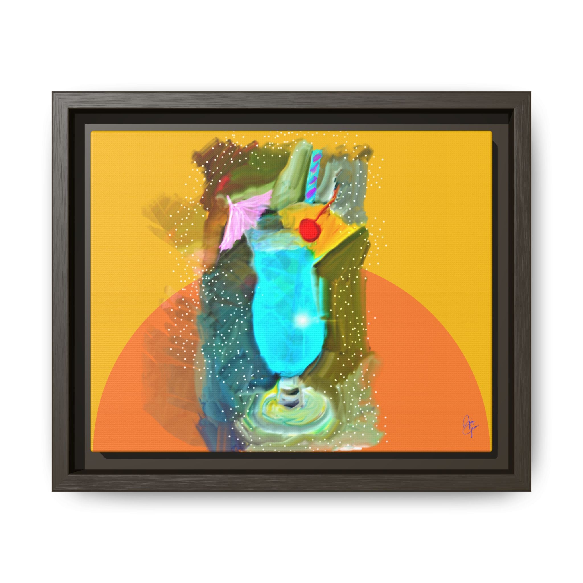 Tropical Blue Cocktail Canvas Print — Framed Matte Bar Art