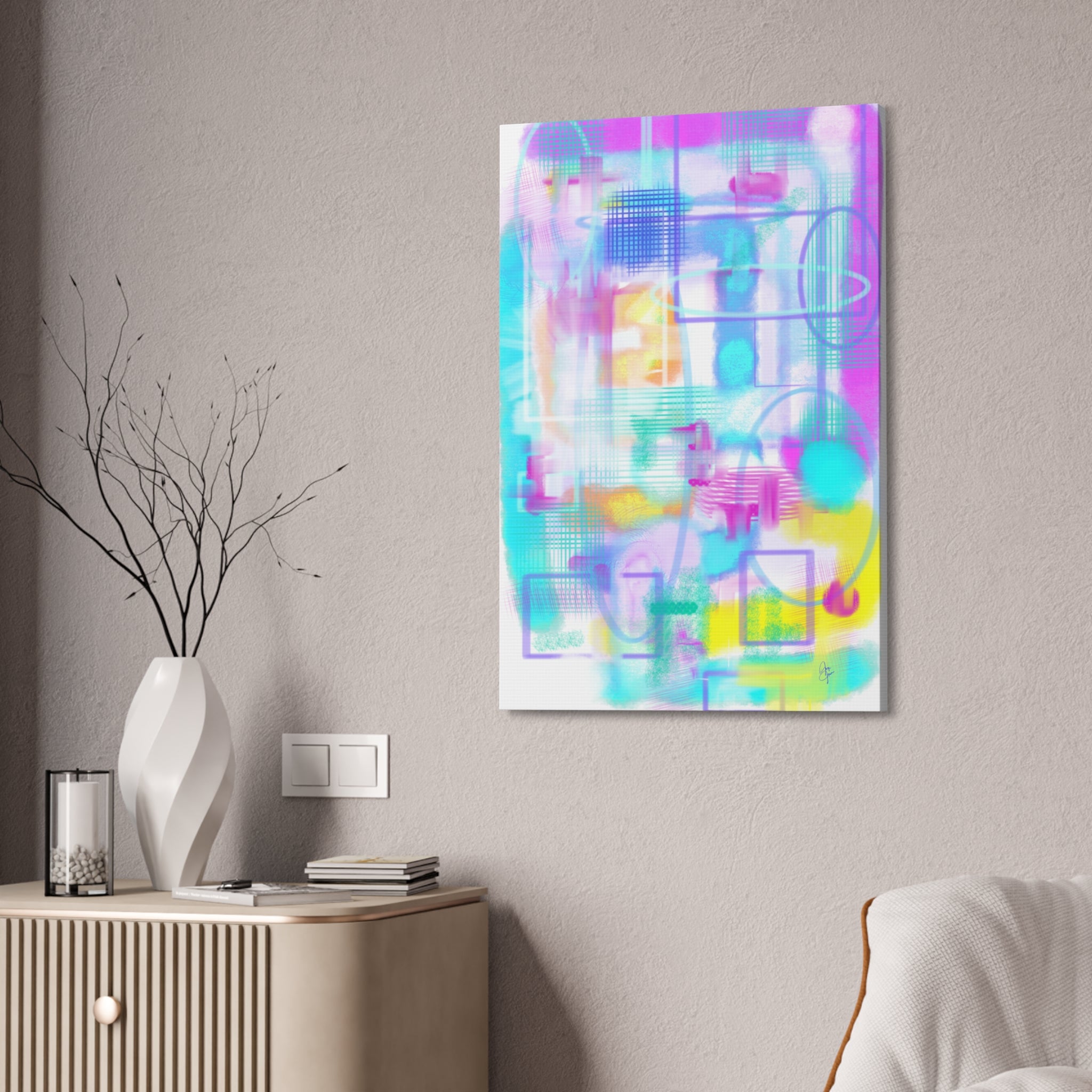 Abstract Pastel Canvas Print — Soft Watercolor Geometric Wall Art