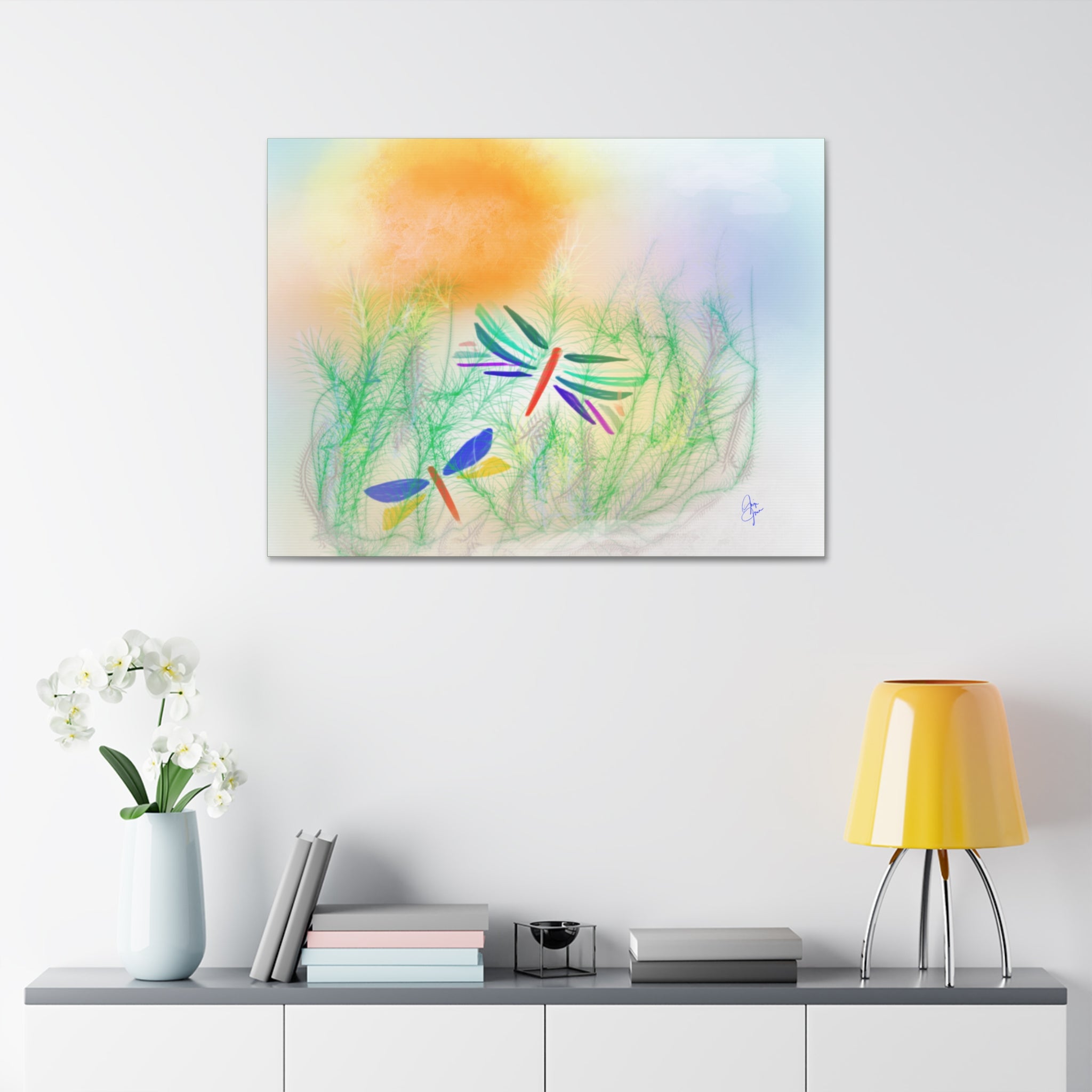Dragonfly Meadow Canvas Art – Colorful Stretched Wall Decor (1.5" Depth)