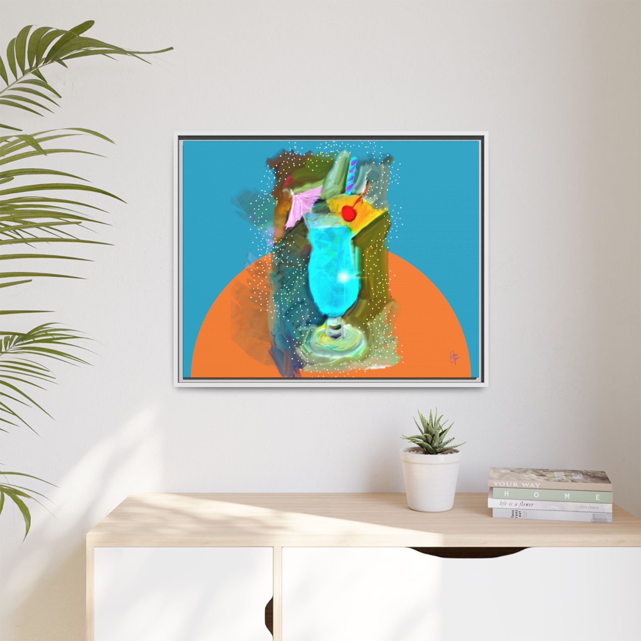 Tropical Blue Cocktail Canvas Print — Framed Matte Bar Art