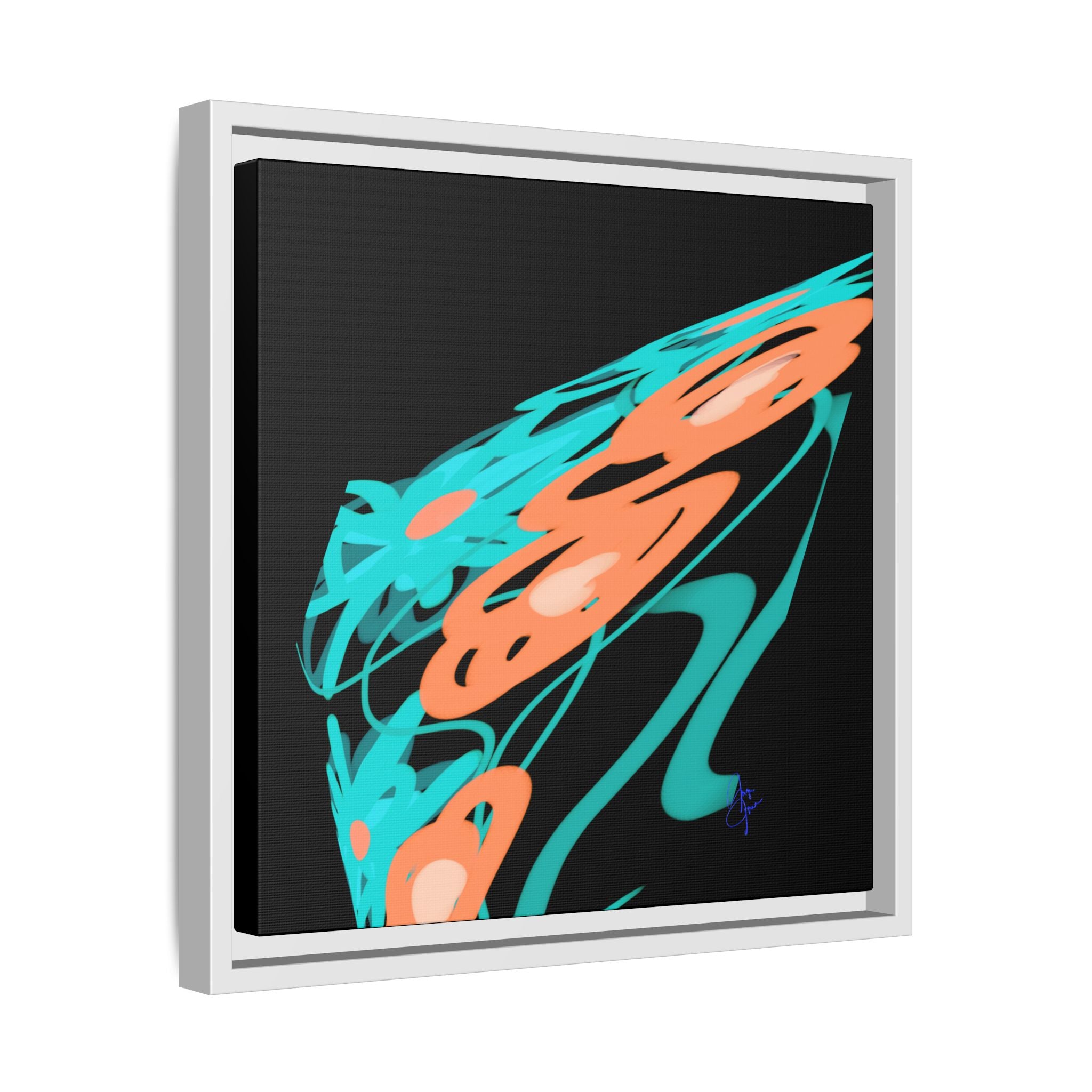 Abstract Teal & Coral Splash Framed Canvas