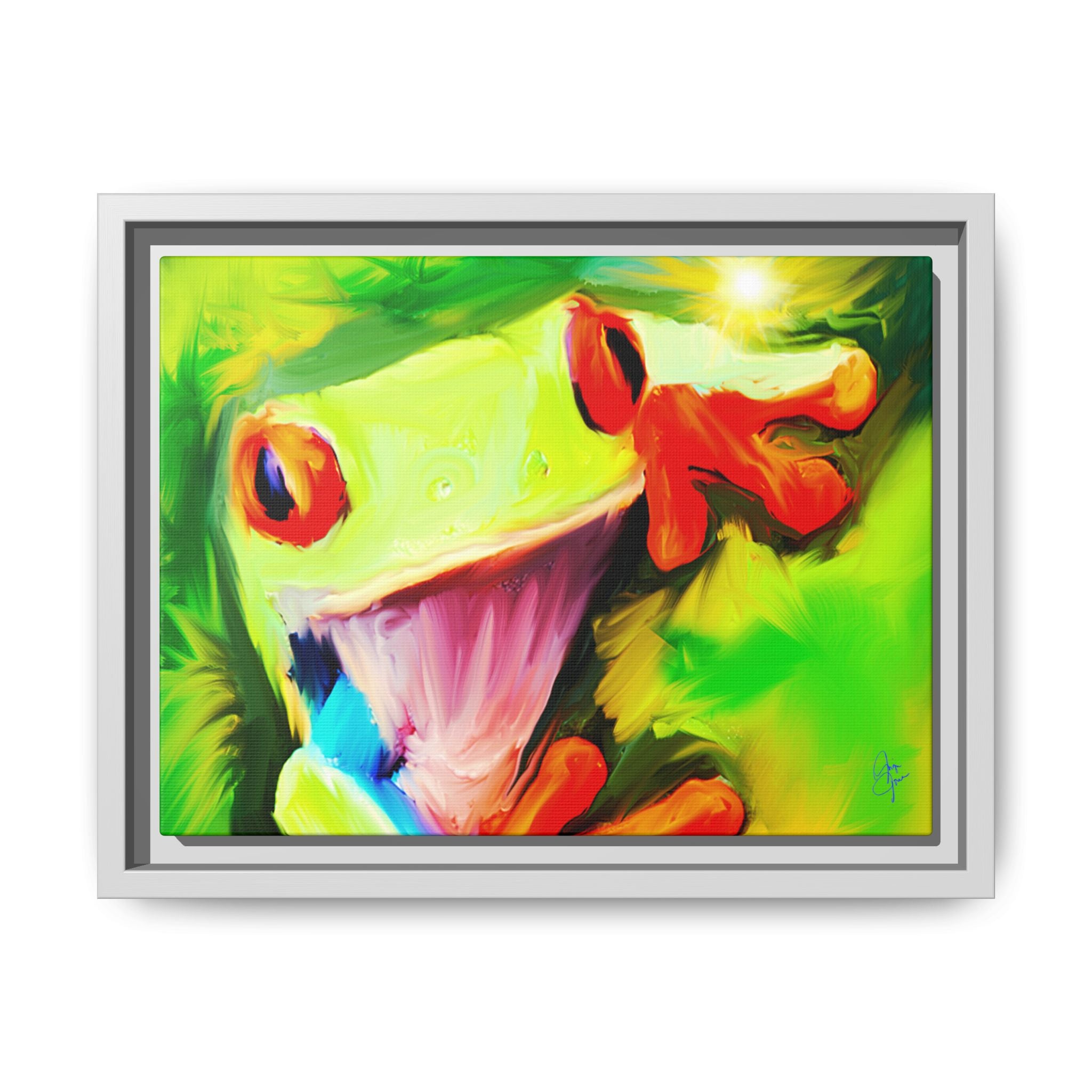 Colorful Tree Frog Matte Canvas Print — Framed Tropical Wall Art
