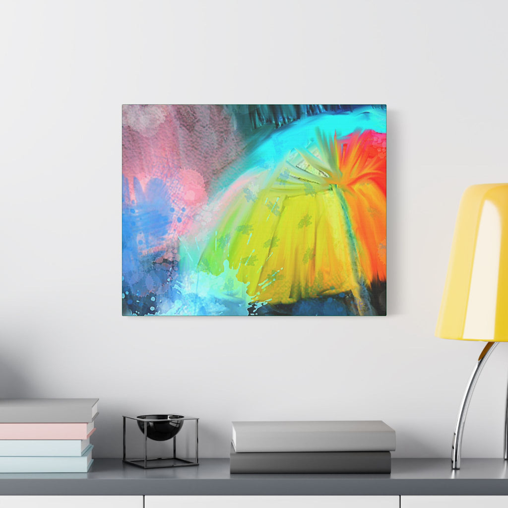 Abstract Rainbow Umbrella Canvas Print — Bright Colorful Satin-Stretched Wall Art