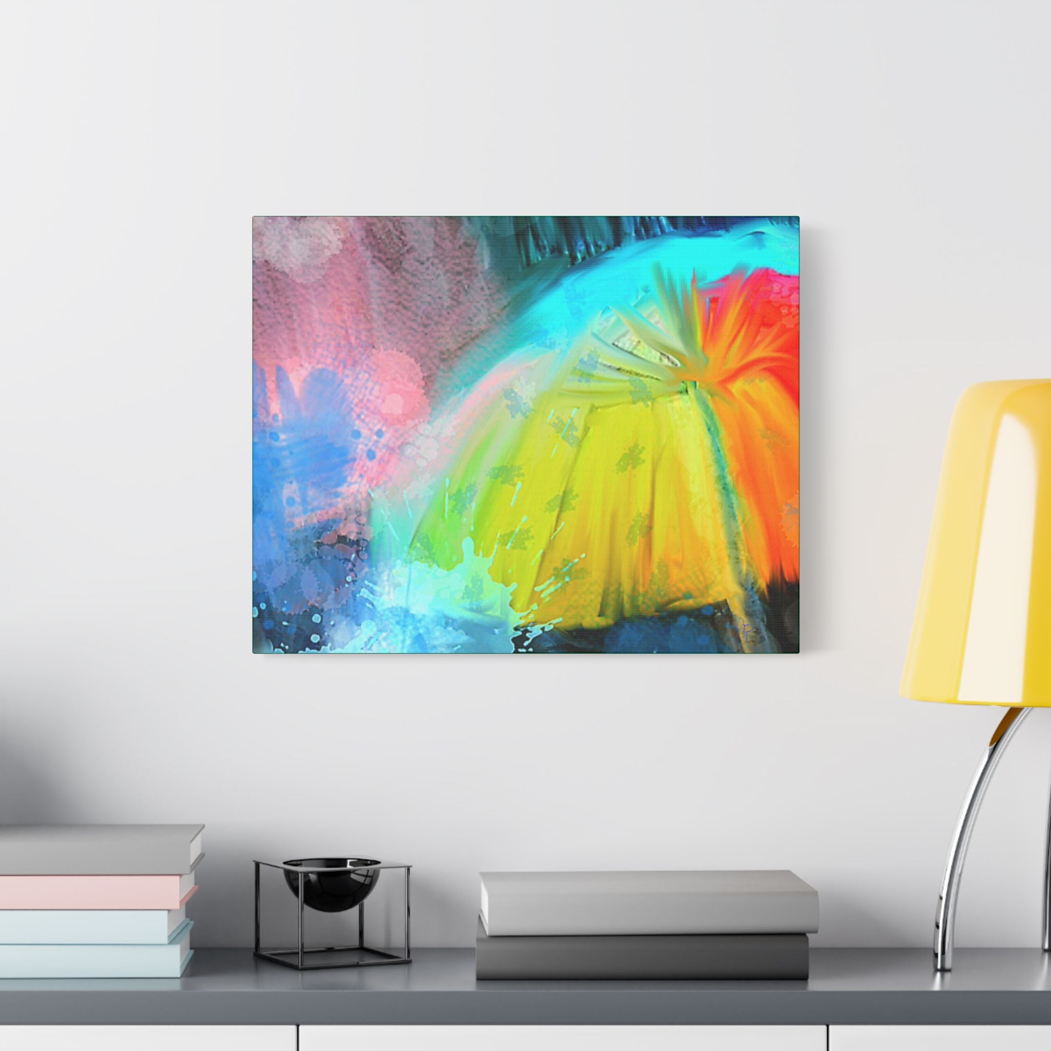 Abstract Rainbow Umbrella Canvas Print — Bright Colorful Satin-Stretched Wall Art