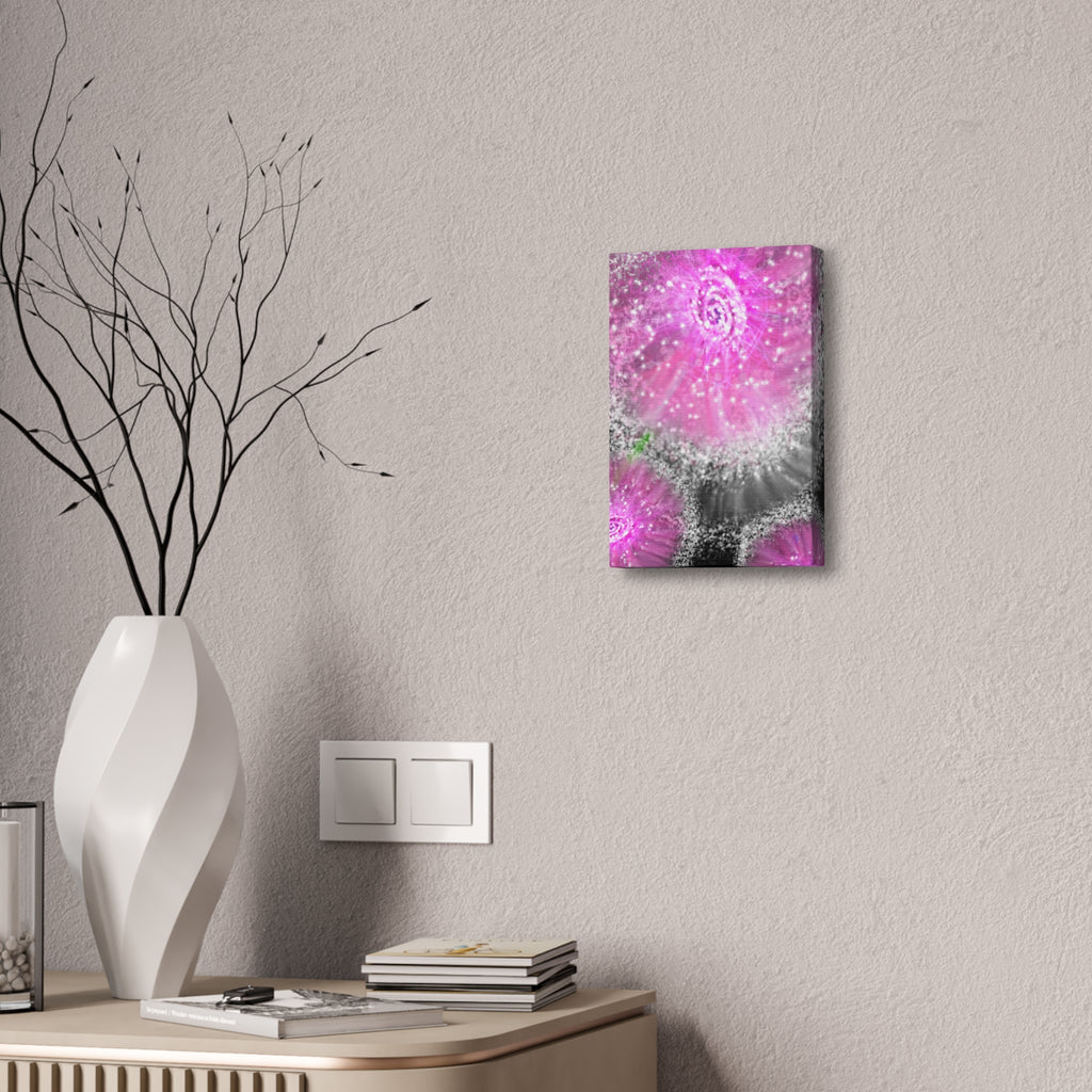Pink Sparkle Floral Canvas Print — Abstract Dandelion Wall Art (Stretched 1.5")
