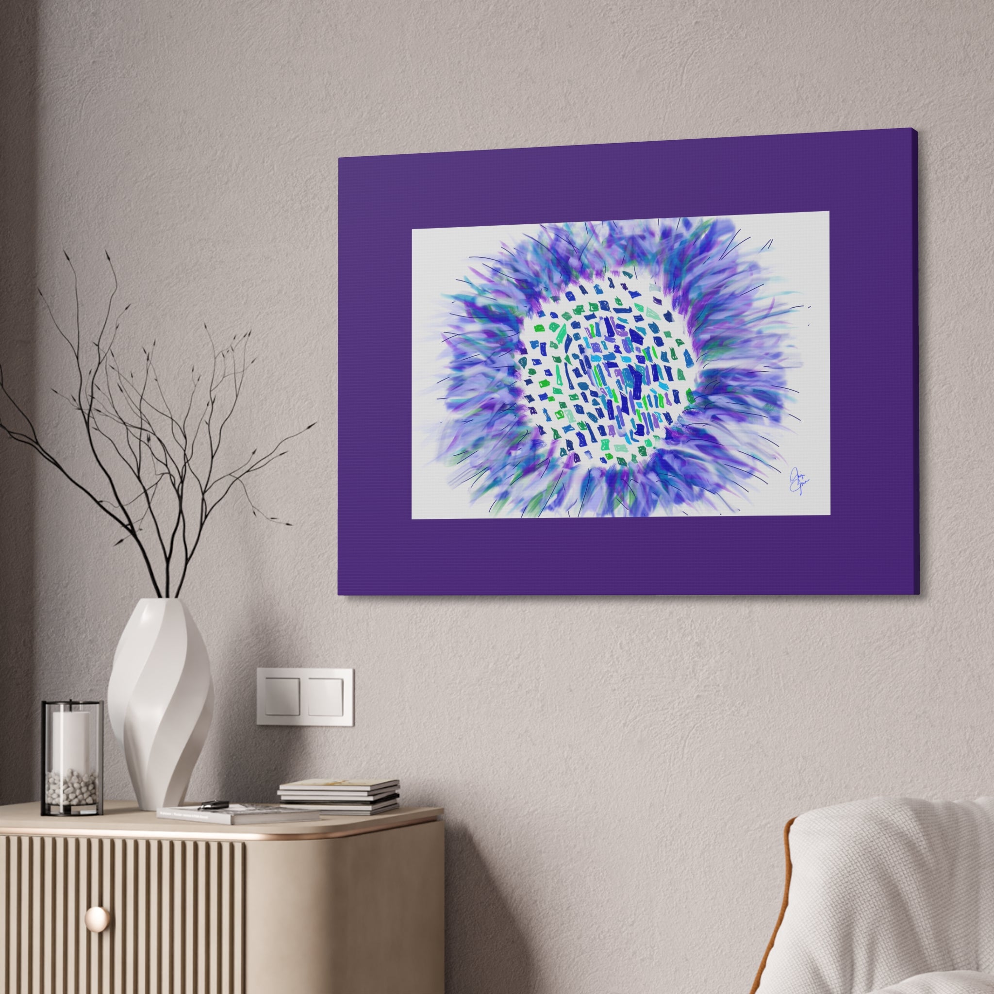 Abstract Blue-Purple Burst Canvas Stretched Art