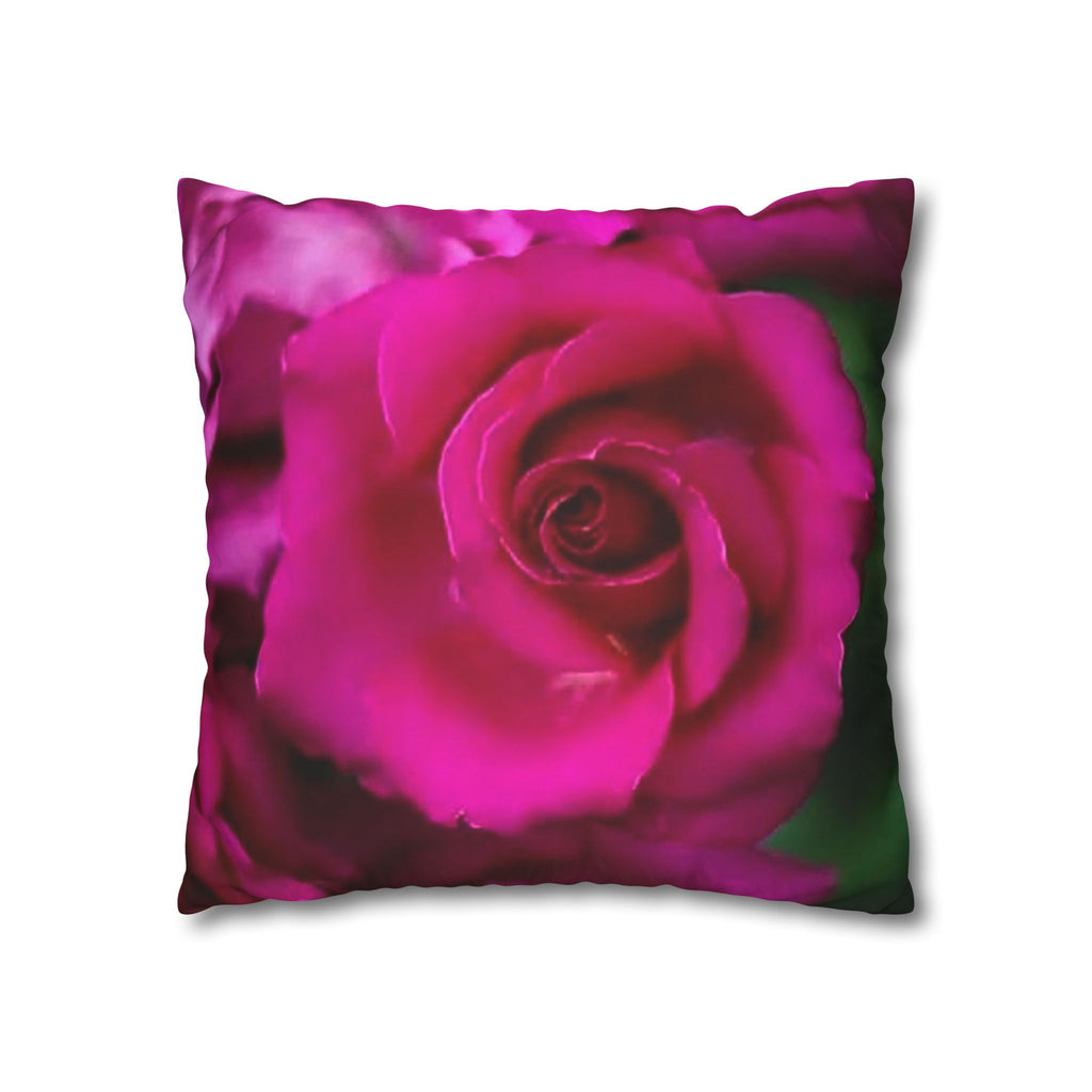 Pink Rose Floral Pillowcase — Square Poly Canvas Decorative Throw Pillow