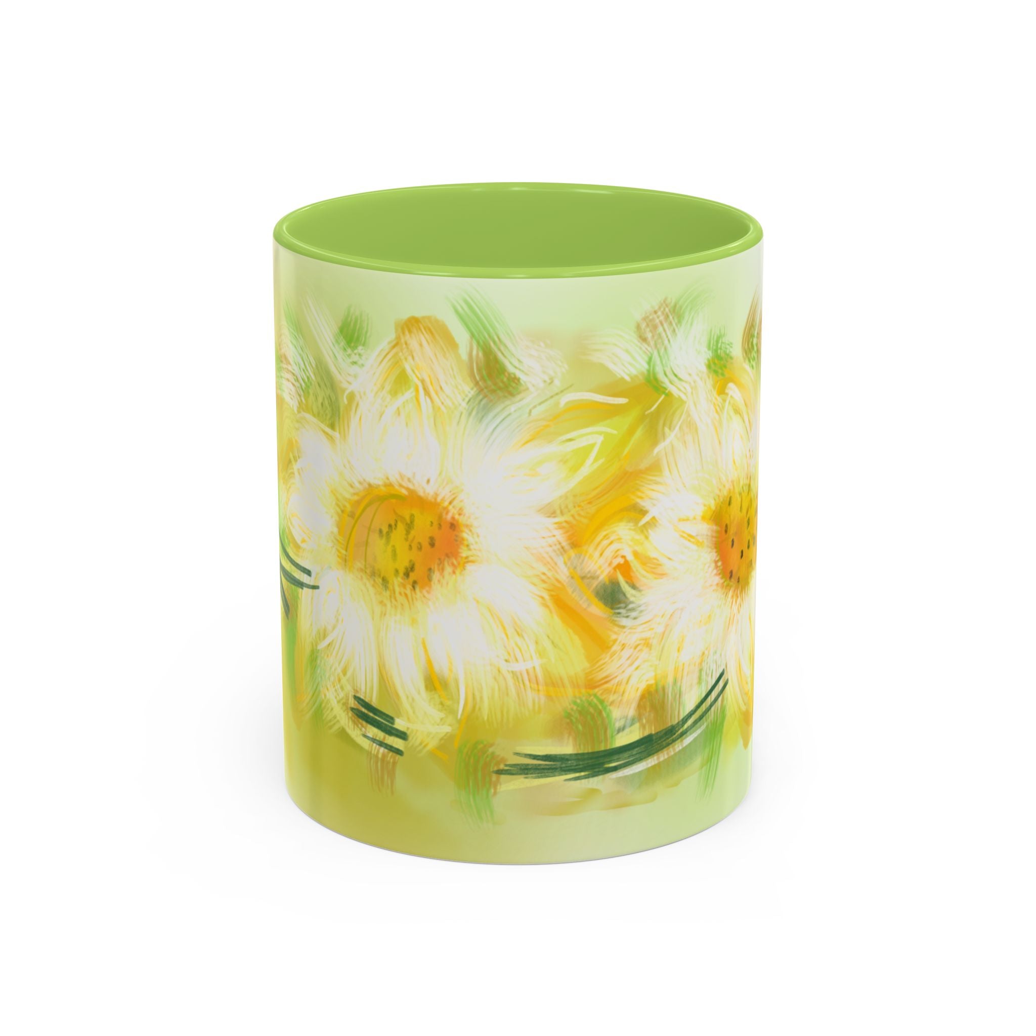 Sunlit Daisy Accent Coffee Mug — Yellow Floral 11/15oz