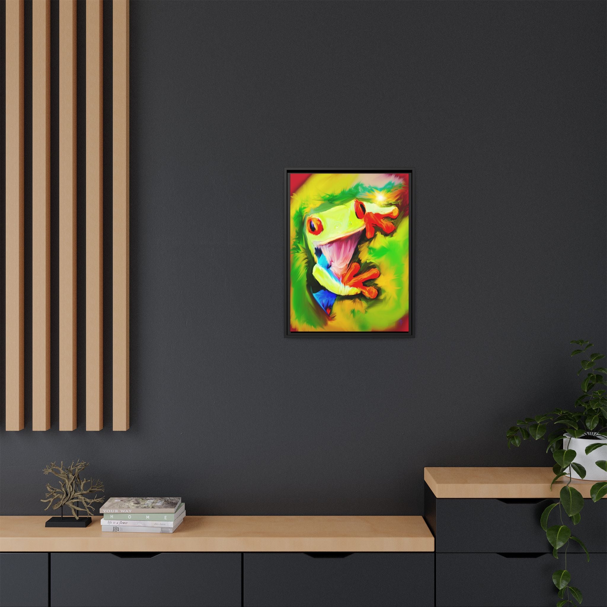 Colorful Tree Frog Matte Canvas Print — Framed Tropical Wall Art