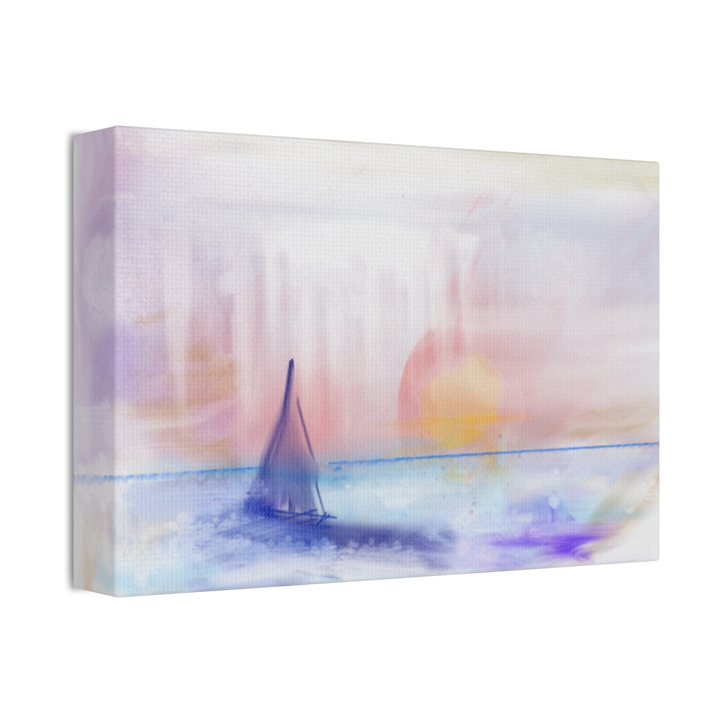 Watercolor Seascape Canvas Print — Dreamy Sailboat Sunset Wall Art