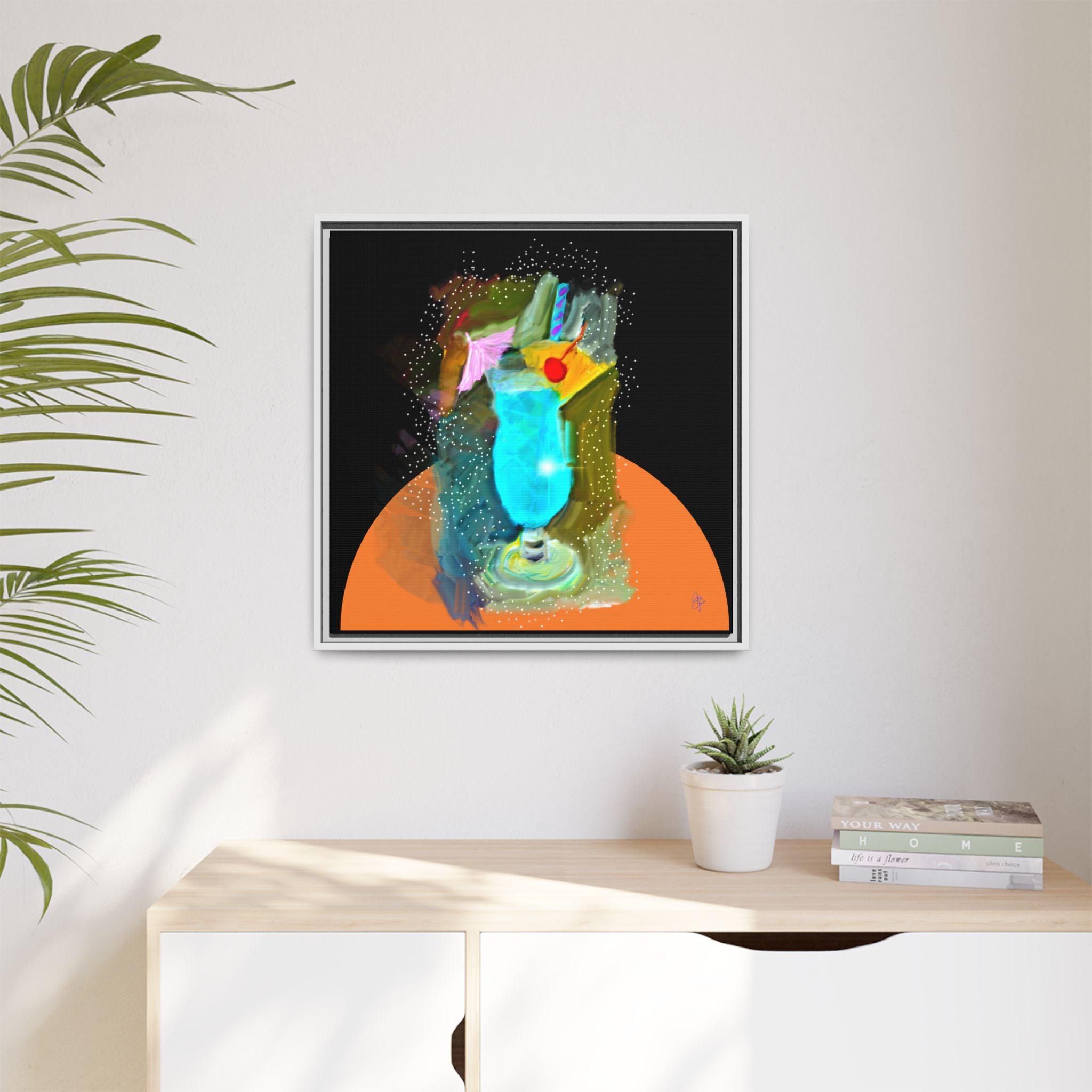 Tropical Blue Cocktail Canvas Print — Framed Matte Bar Art
