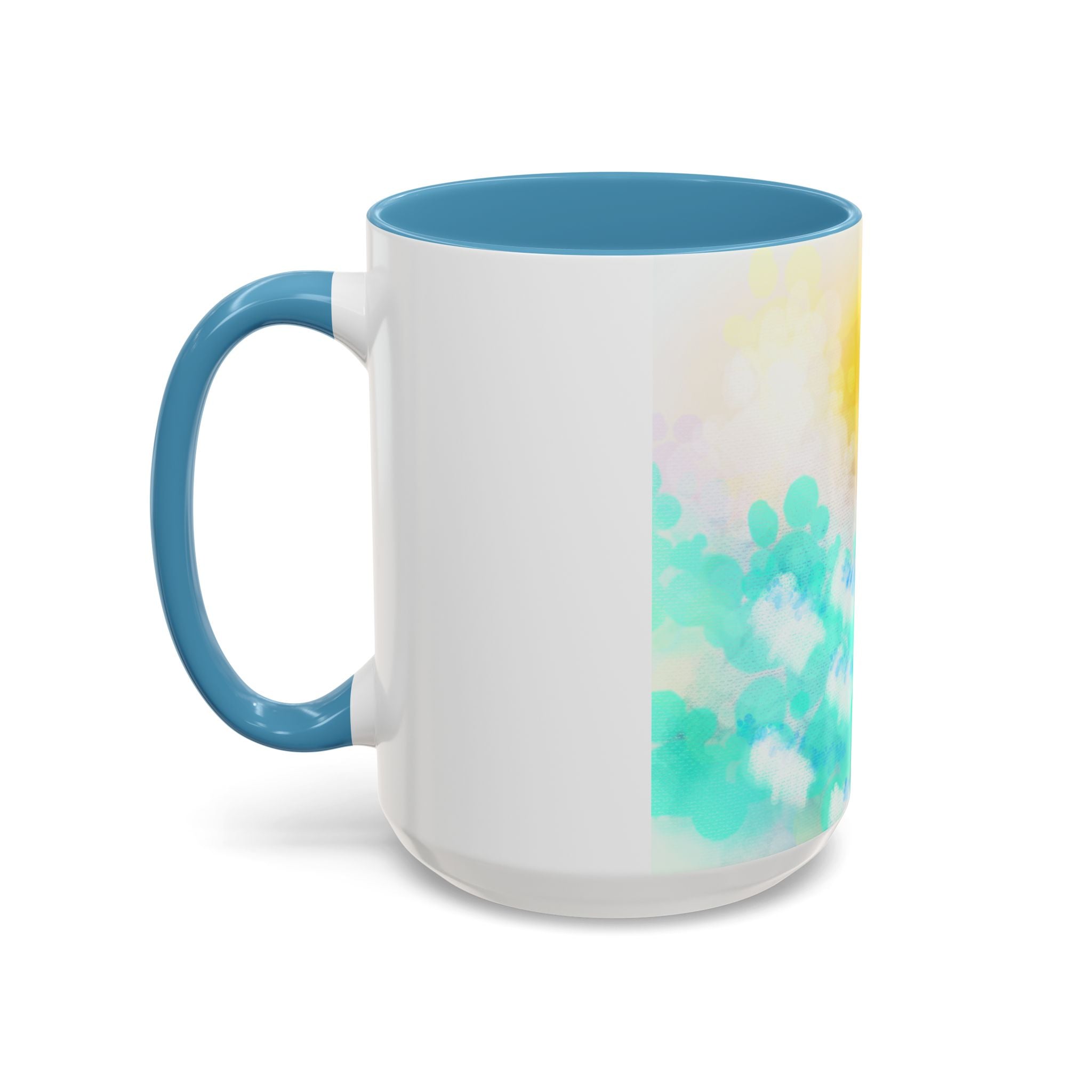 Sunrise Watercolor Accent Coffee Mug — Bright Abstract Teal & Yellow Ceramic