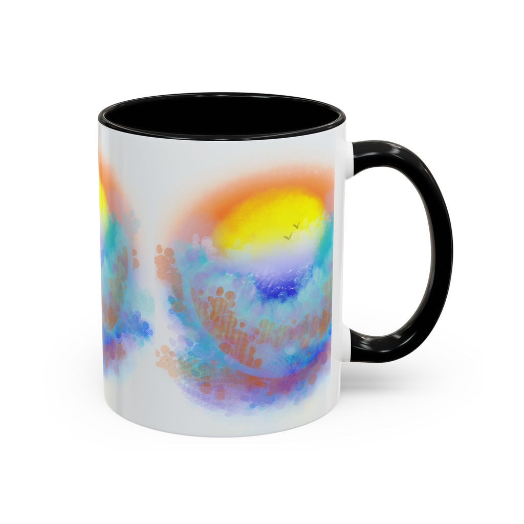 Sunrise Watercolor Accent Coffee Mug — Colorful Ocean Sunrise Art (11/15 oz)