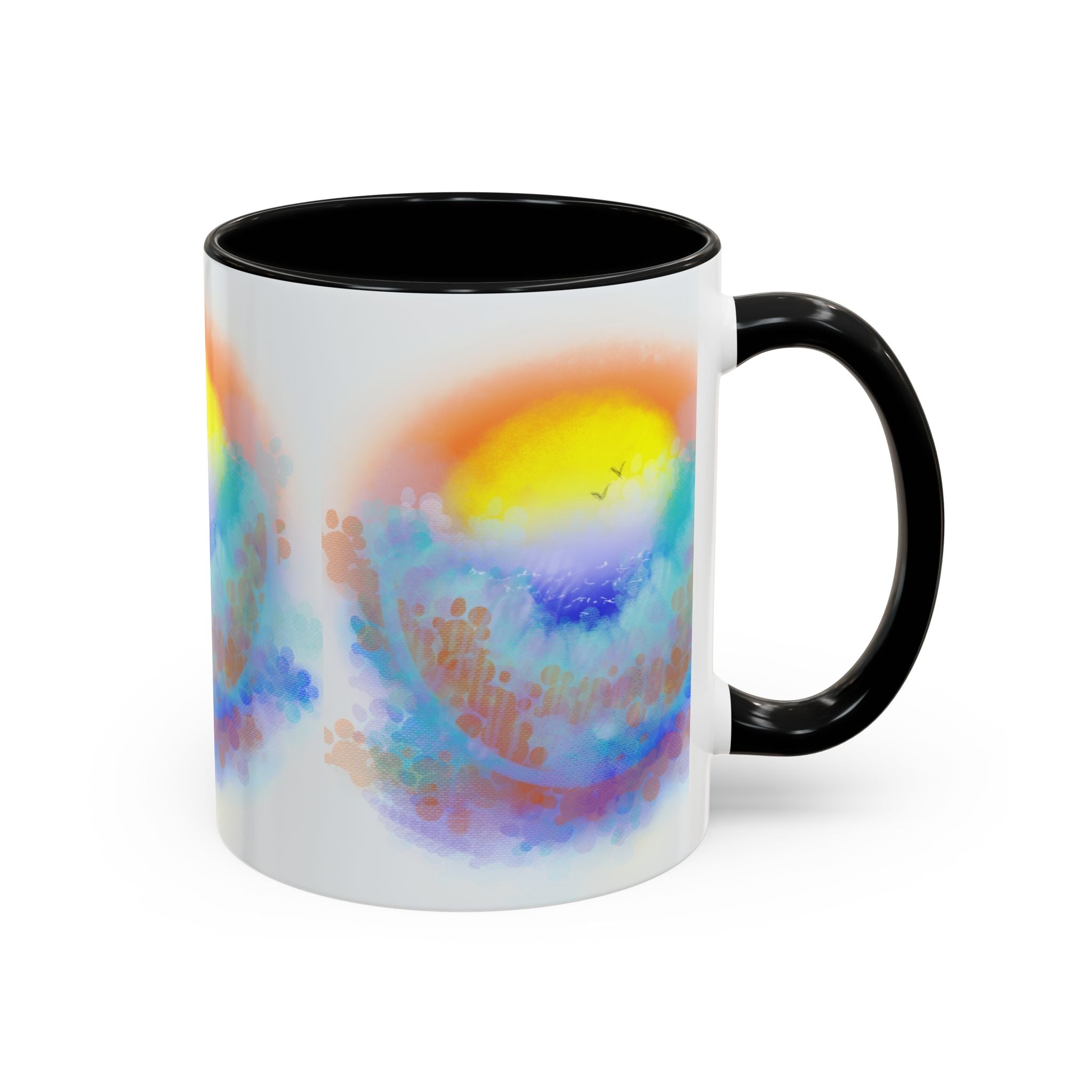 Sunrise Watercolor Accent Coffee Mug — Colorful Ocean Sunrise Art (11/15 oz)