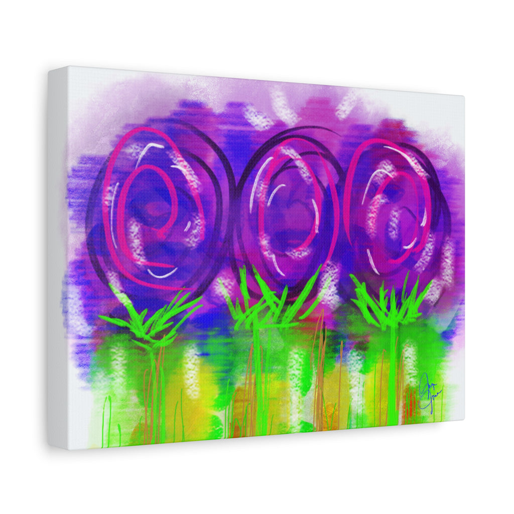 Abstract Purple Flowers Matte Canvas Wall Art — Vibrant Floral Painting on Stretched Canvas