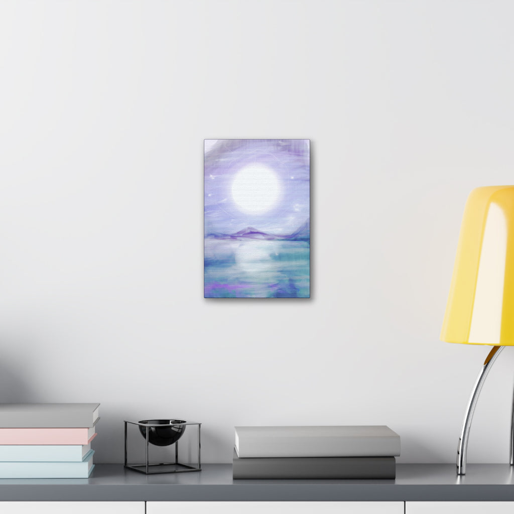 Moonlit Lake Canvas Print – Serene Purple Landscape Wall Art