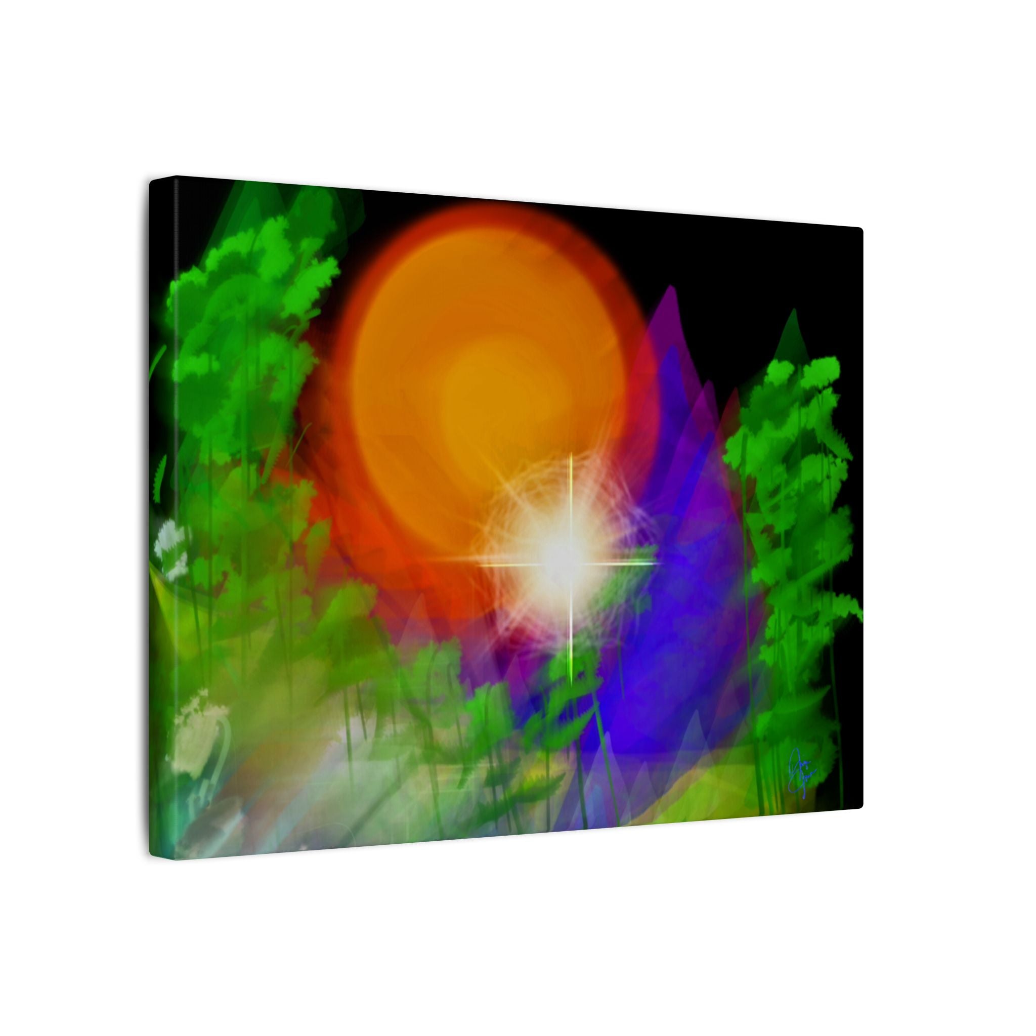Sunburst Forest Matte Canvas Wall Art — Abstract Nature Landscape