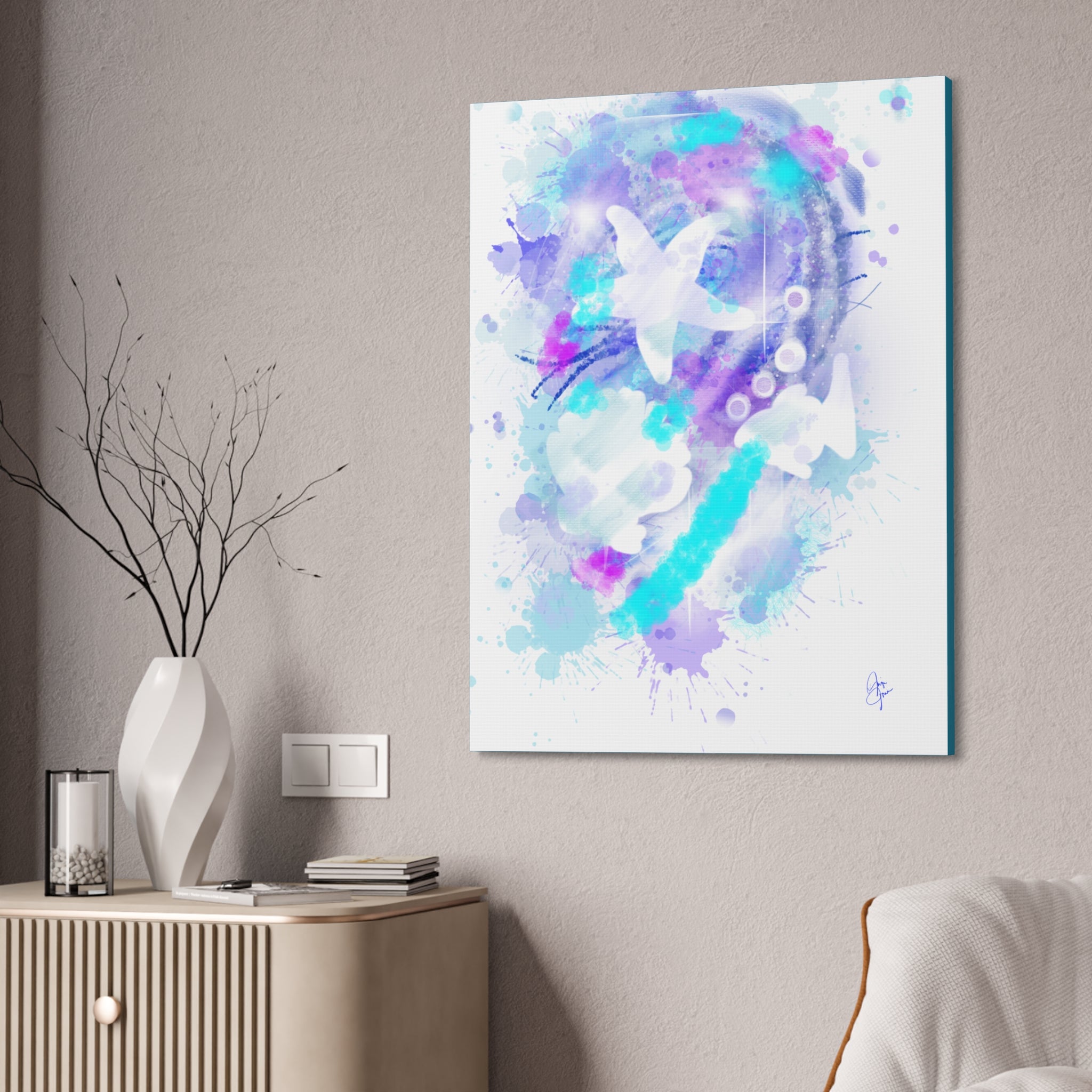 Watercolor Ocean Canvas Art — Purple & Teal Abstract Stretched Canvas
