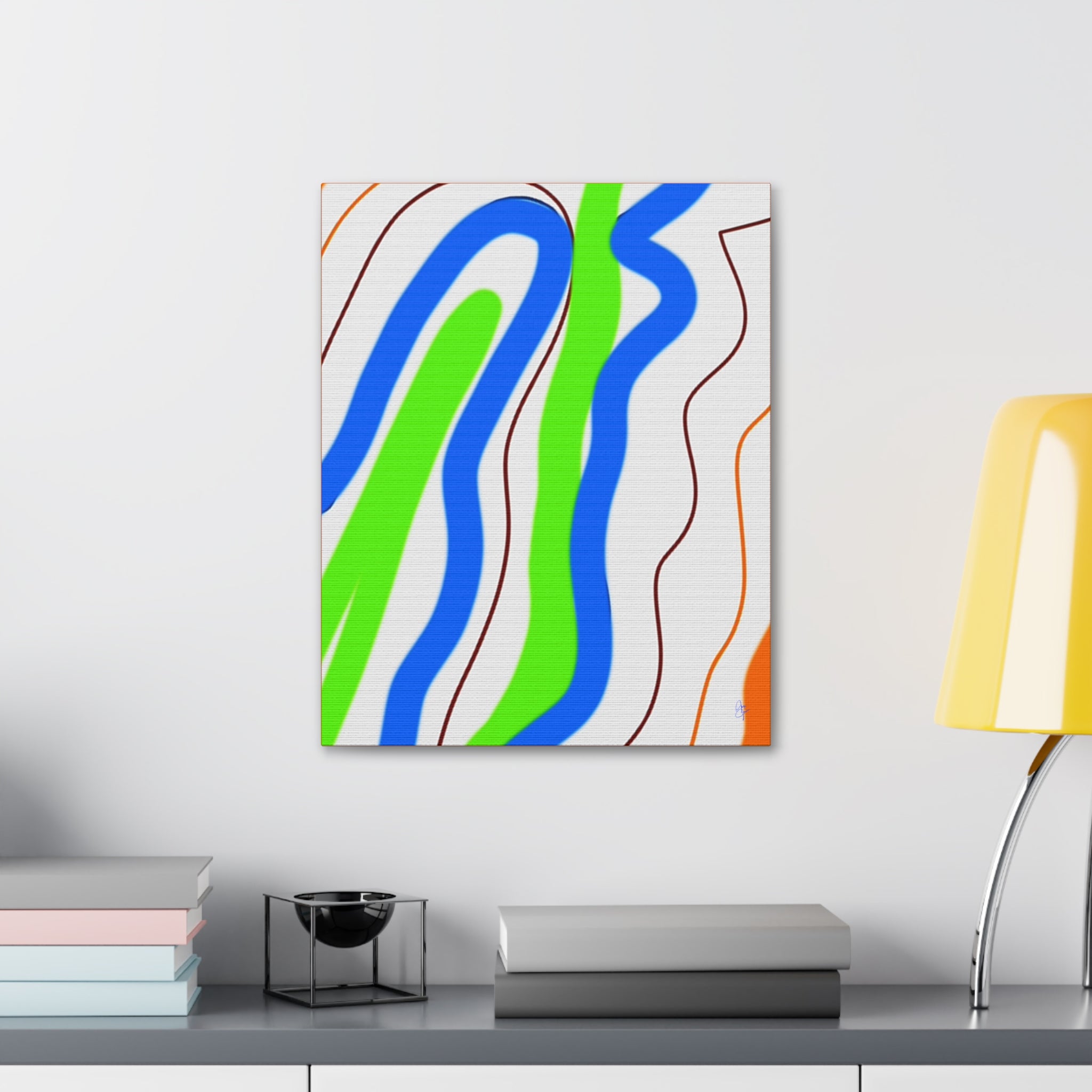 Abstract Wavy Stripes Canvas Print — Colorful Blue, Green & Orange Wall Art
