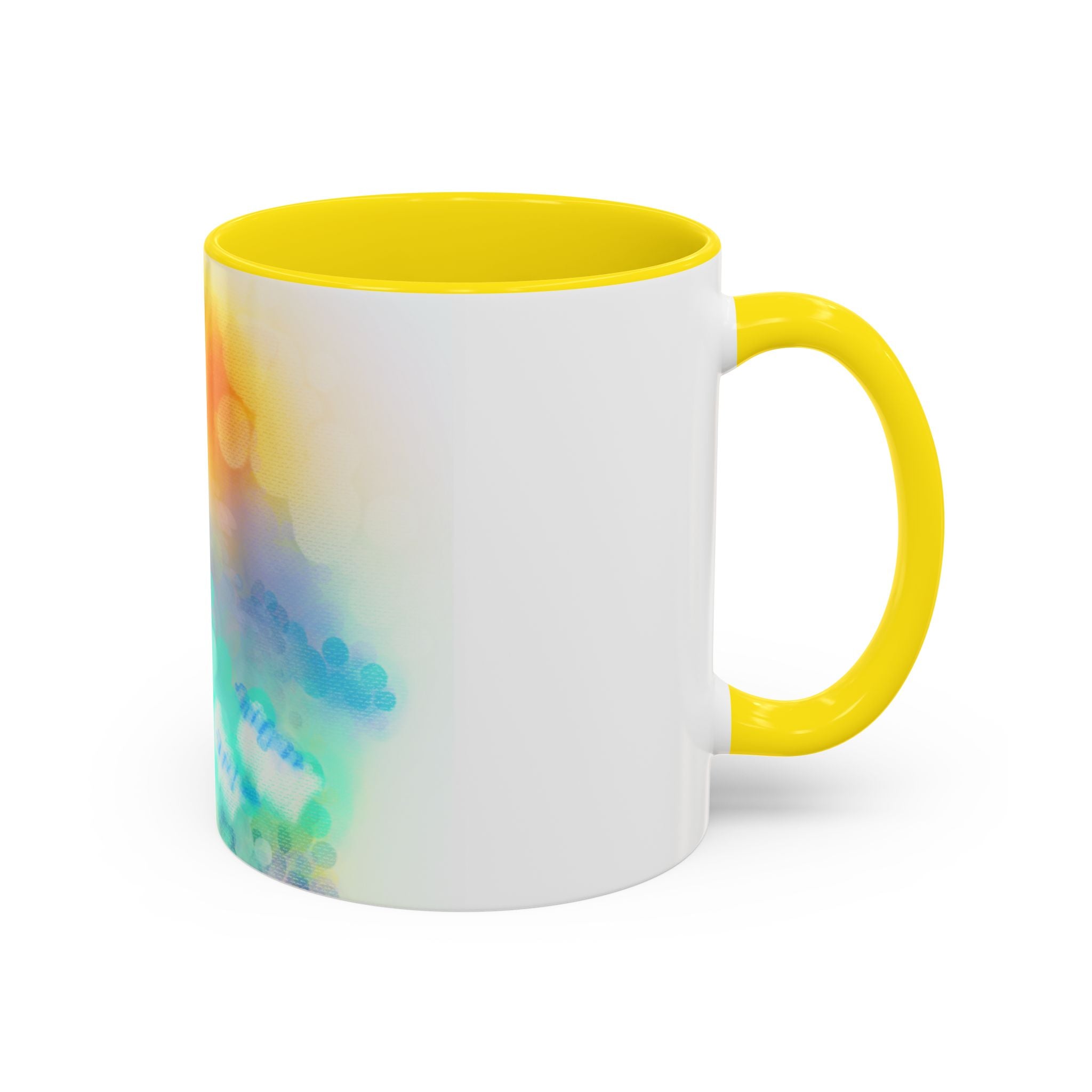 Sunrise Watercolor Accent Coffee Mug — Bright Abstract Teal & Yellow Ceramic