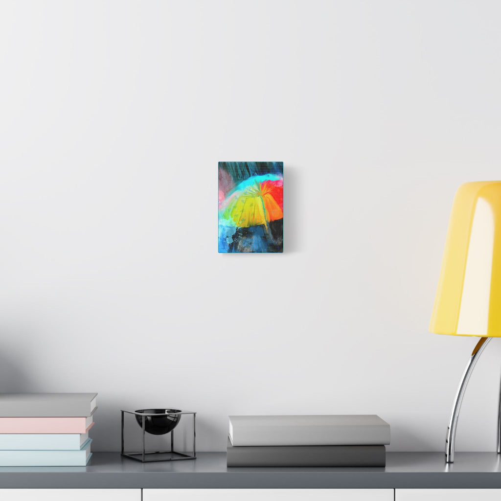 Abstract Rainbow Umbrella Canvas Print — Bright Colorful Satin-Stretched Wall Art