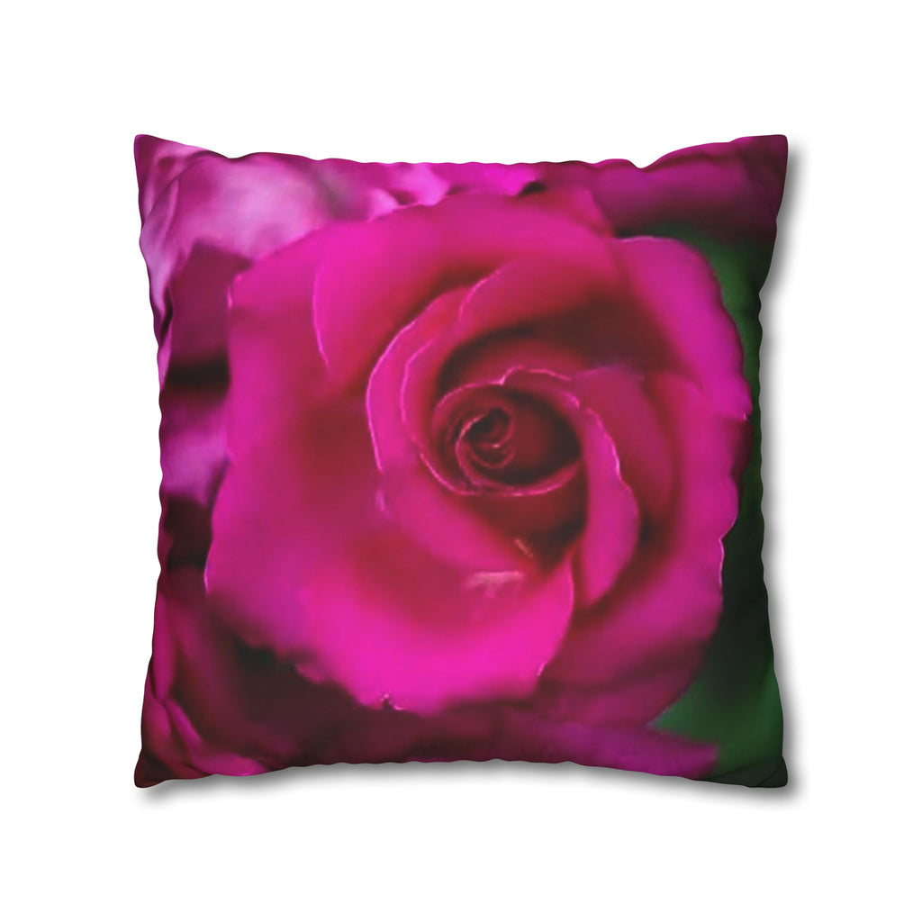 Pink Rose Floral Pillowcase — Square Poly Canvas Decorative Throw Pillow