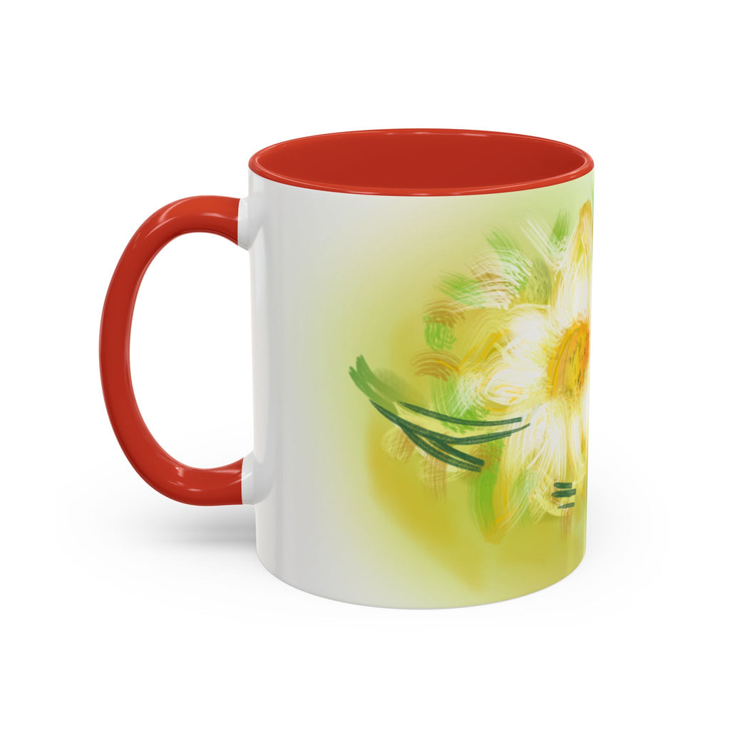 Sunlit Daisy Accent Coffee Mug — Yellow Floral 11/15oz