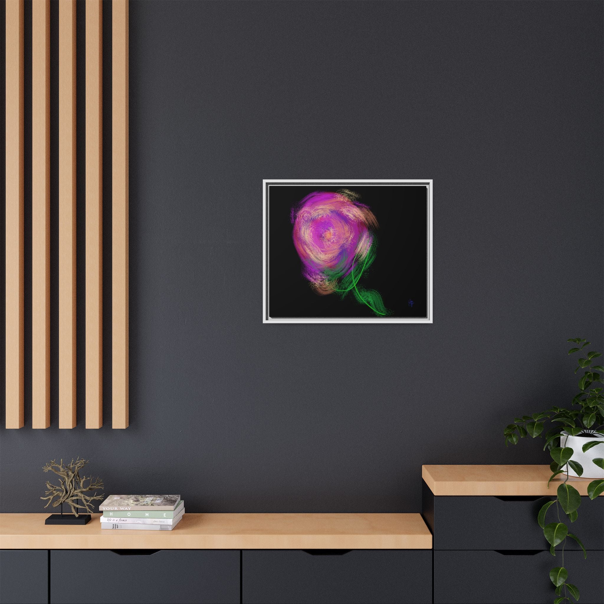 Abstract Rose Swirl Matte Framed Canvas — Multicolor Floral Wall Art