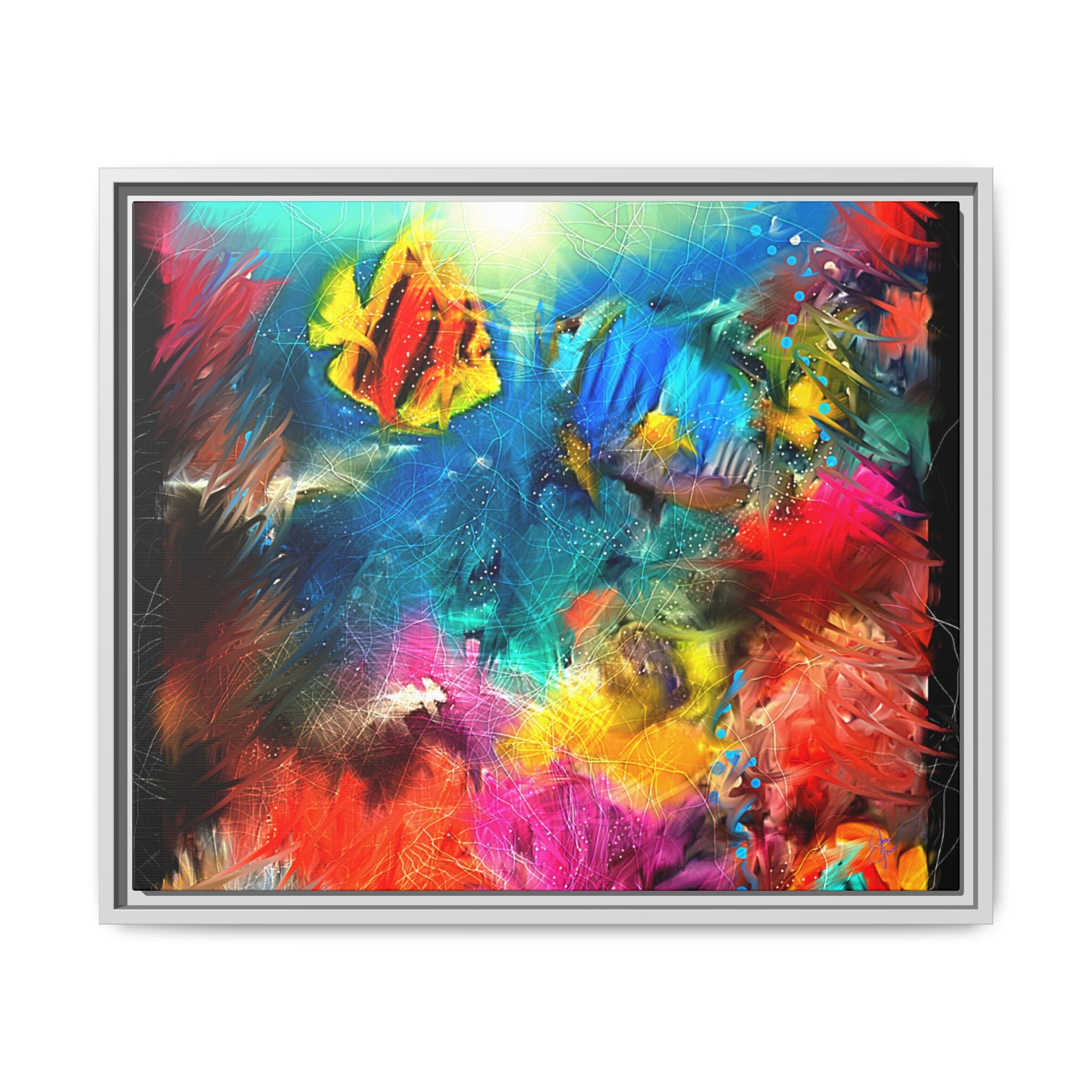 Framed Abstract Color Explosion Canvas — Vibrant Multi‑Color Wall Art